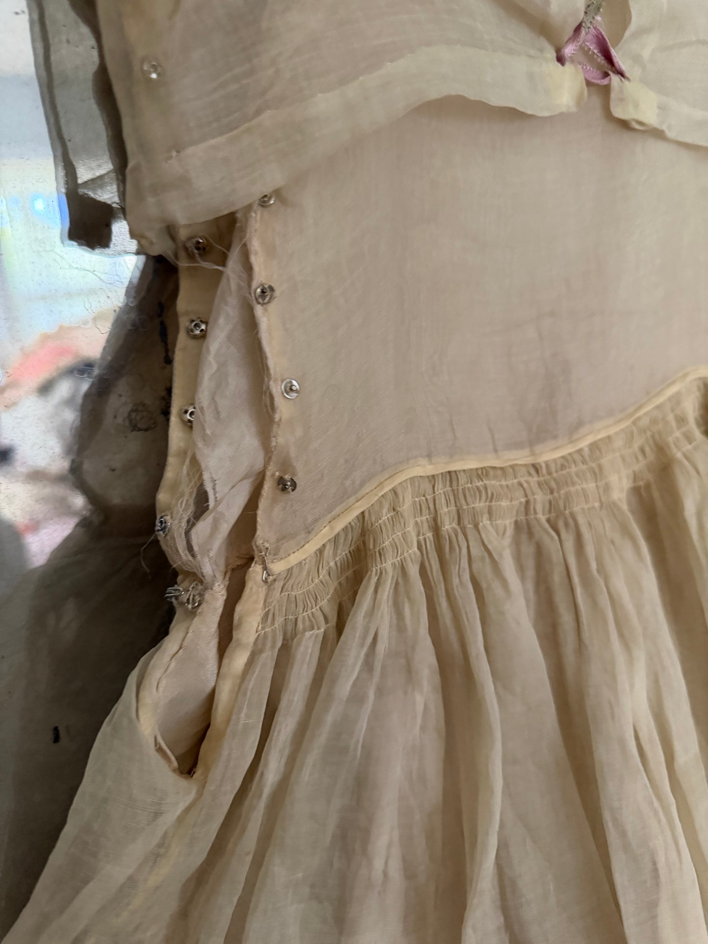 Antique Girls Ivory Corset Ribbon Dress