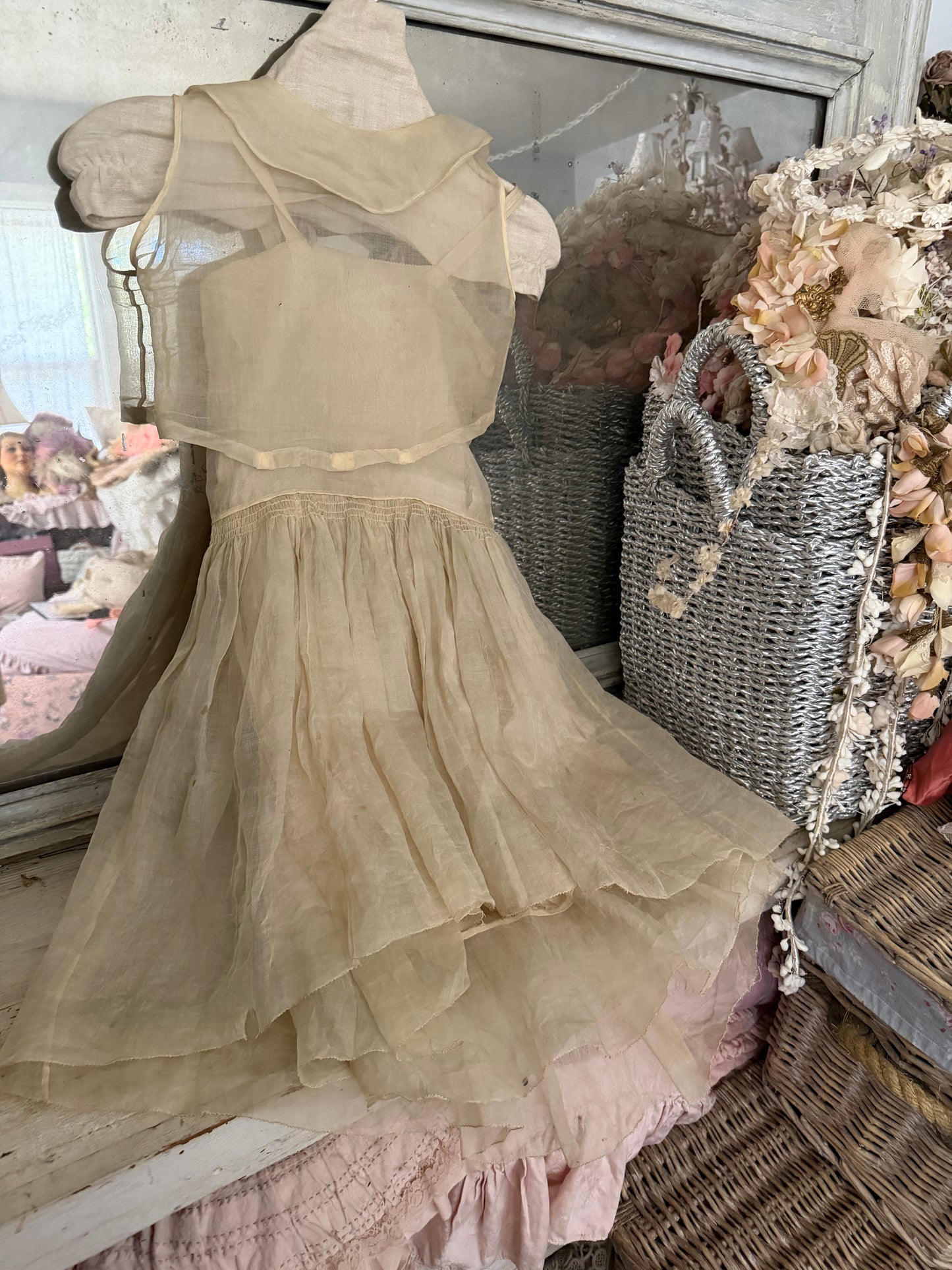 Antique Girls Ivory Corset Ribbon Dress
