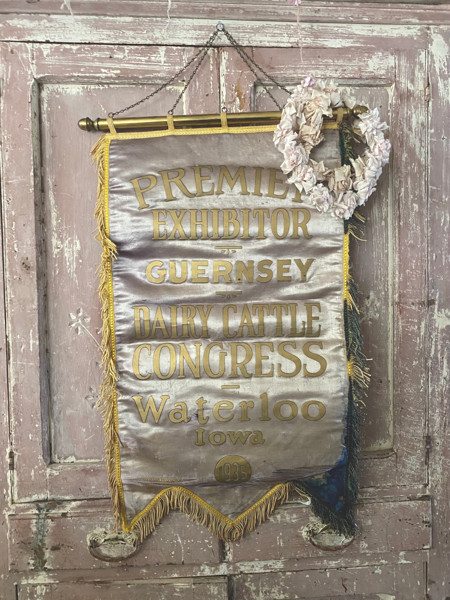 Antique Faded Lavender Silk Banner 1935