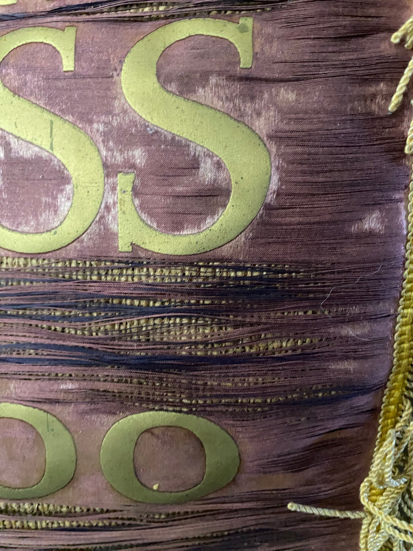 Antique Faded Maroon Dusty Purple Silk Banner 1936