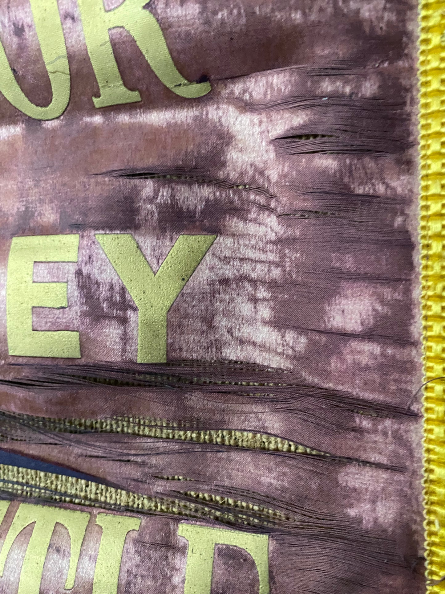 Antique Faded Maroon Dusty Purple Silk Banner 1936