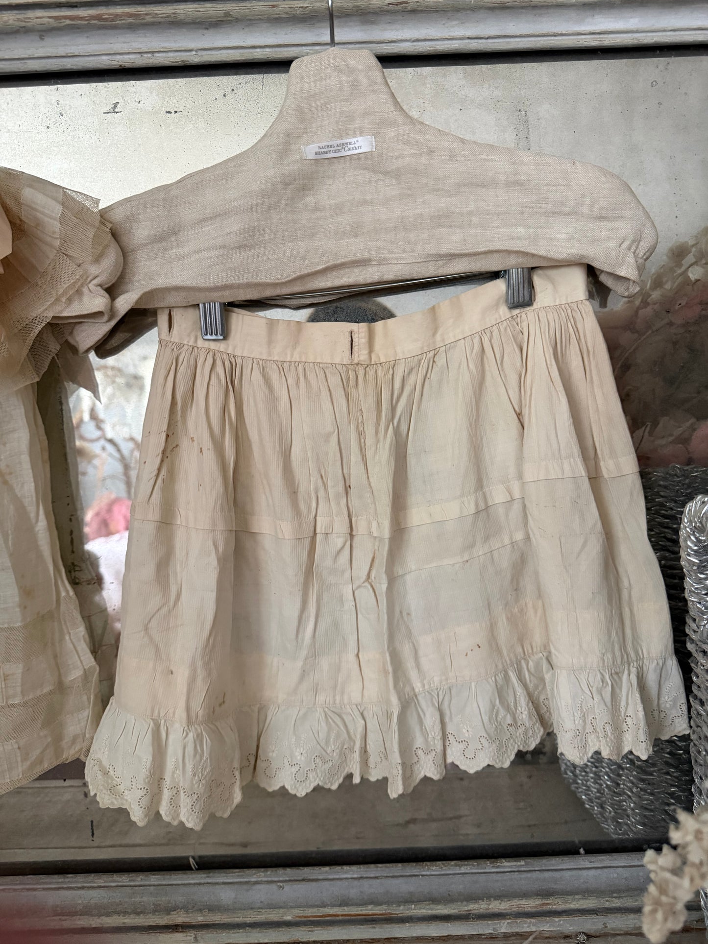 Antique Girls Lace Dress Pink Silk Ribbon & Skirt