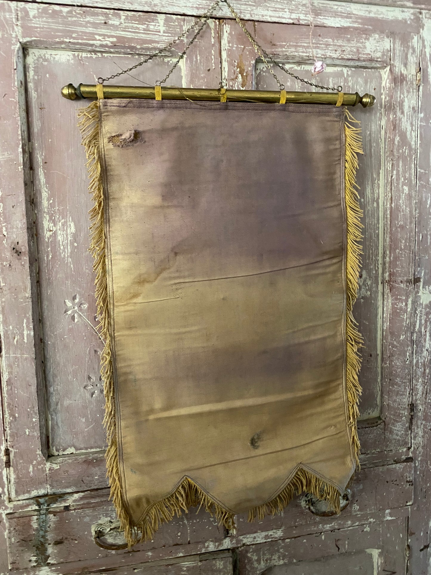 Antique Faded Maroon Dusty Purple Silk Banner 1936
