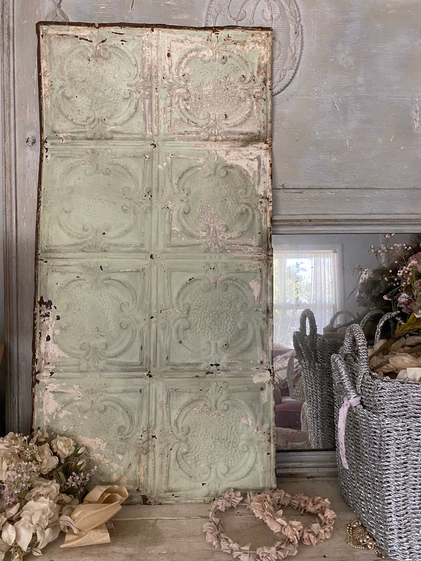 Antique Chippy Ceiling Tin Tile Panel
