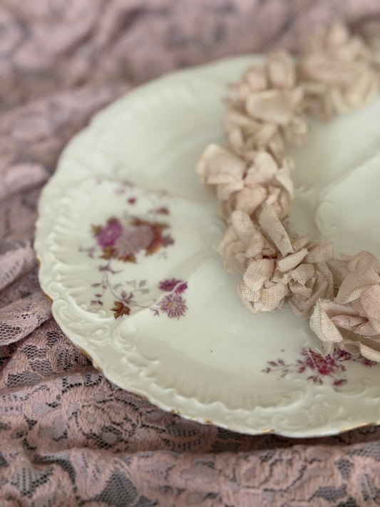 Antique Pink Floral Oyster Plate