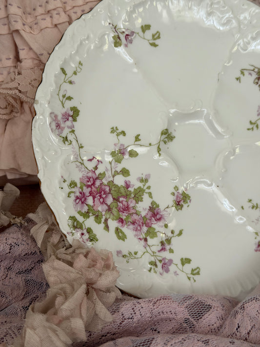 Antique Pink Floral Oyster Plate