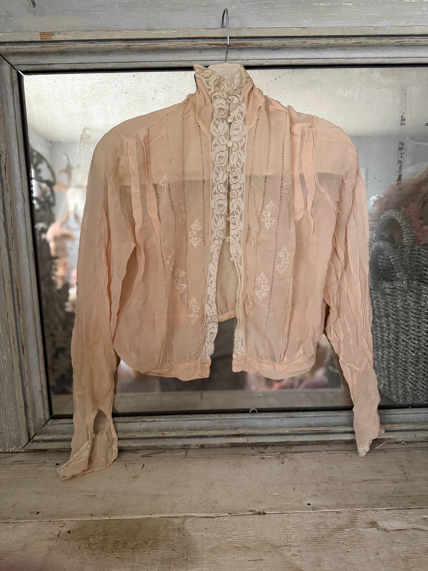Antique Victorian Pink Lace Silk Bodice