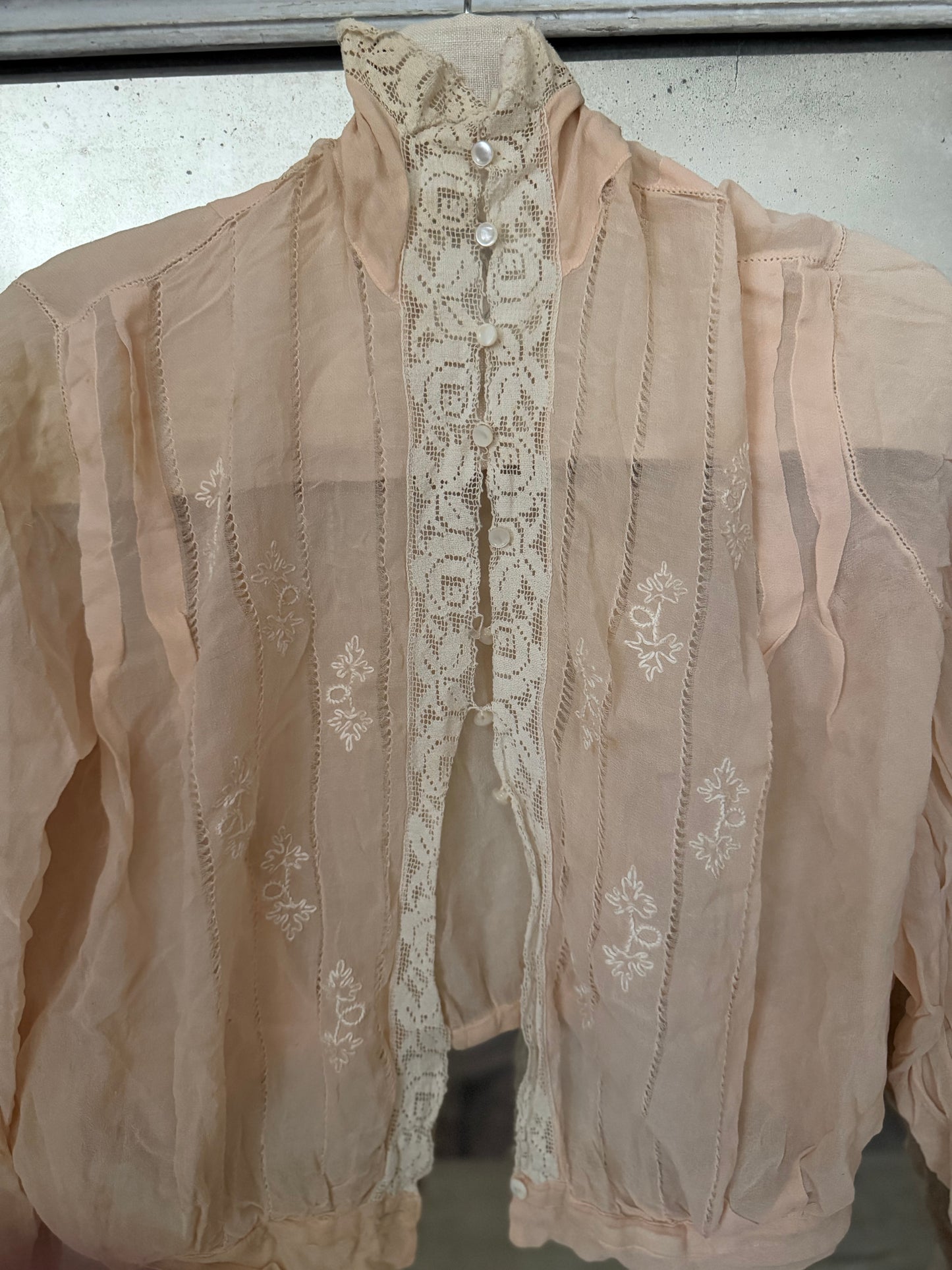 Antique Victorian Pink Lace Silk Bodice