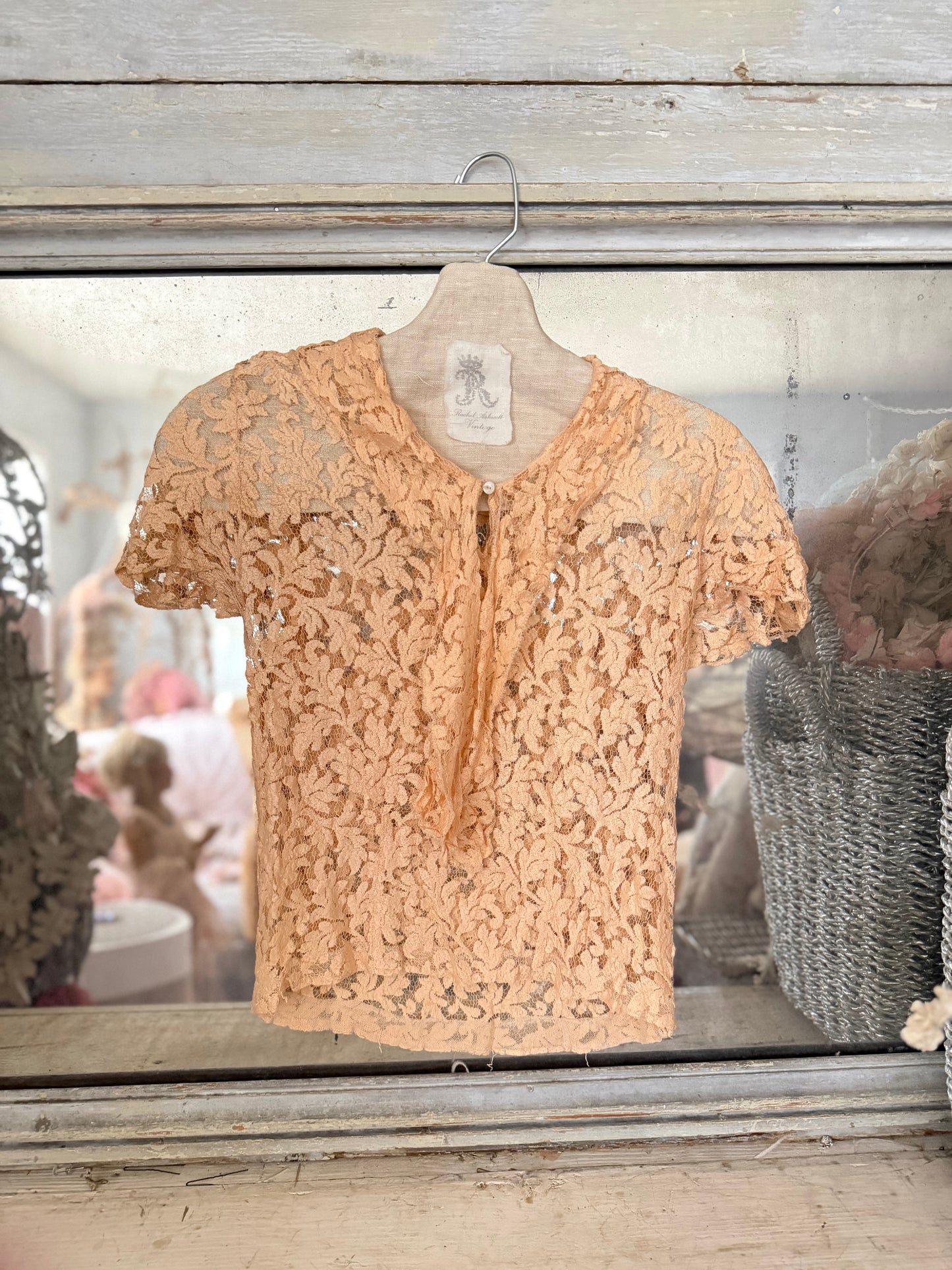 Antique Pink Lace Silk Blouse