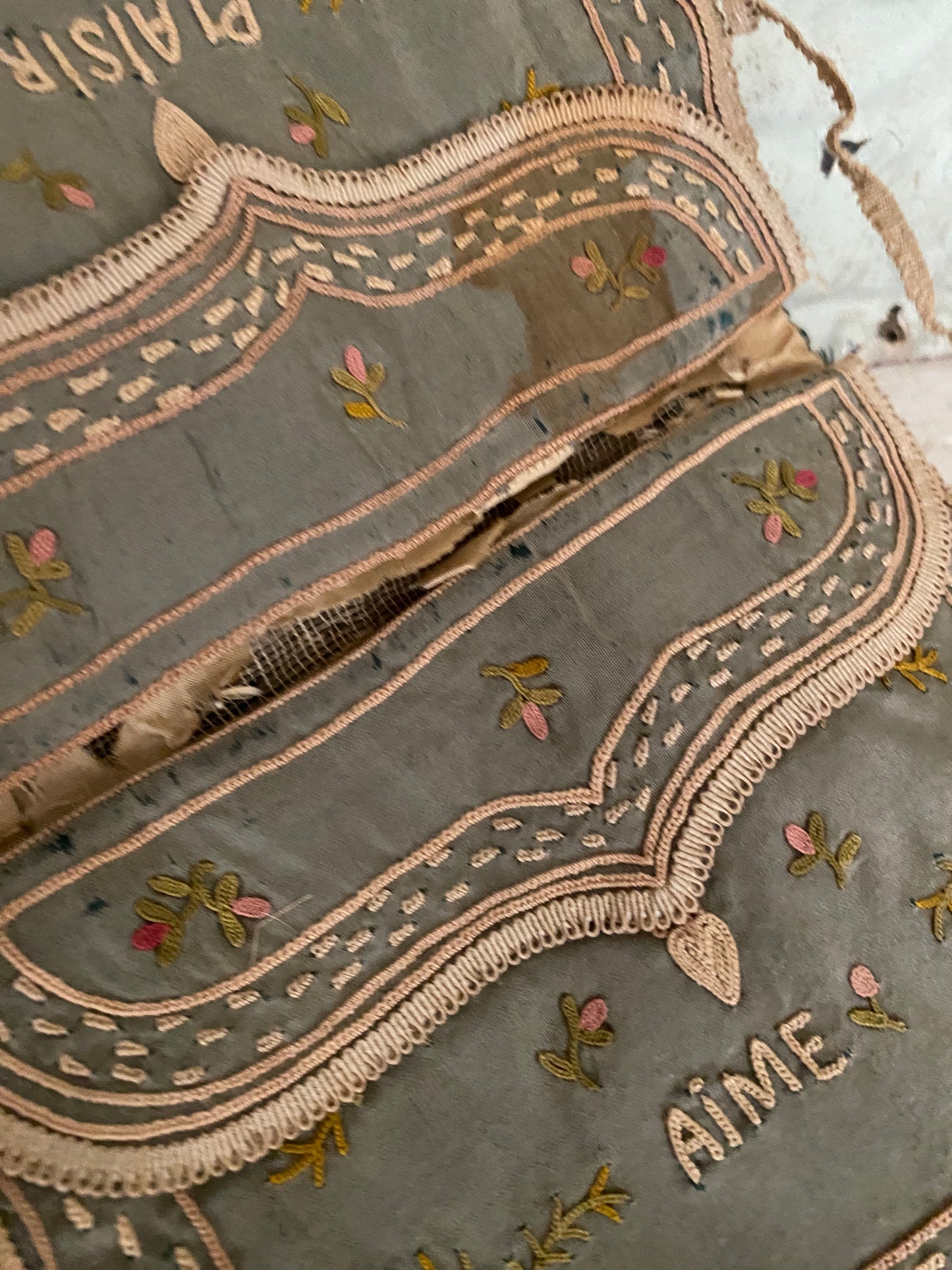 Antique 18th Century Blue Silk Embroidered Clutch Pouch