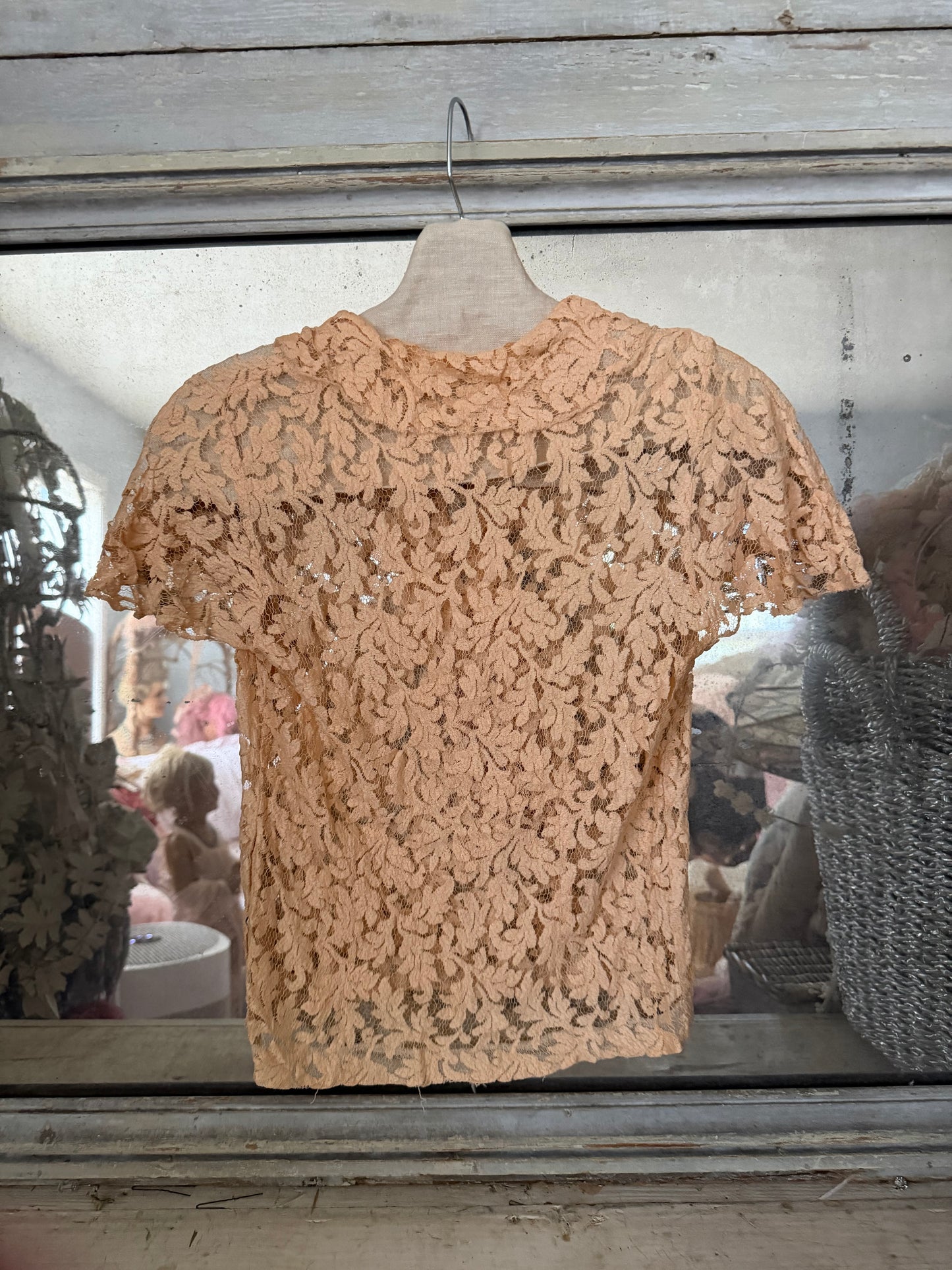 Antique Pink Lace Silk Blouse