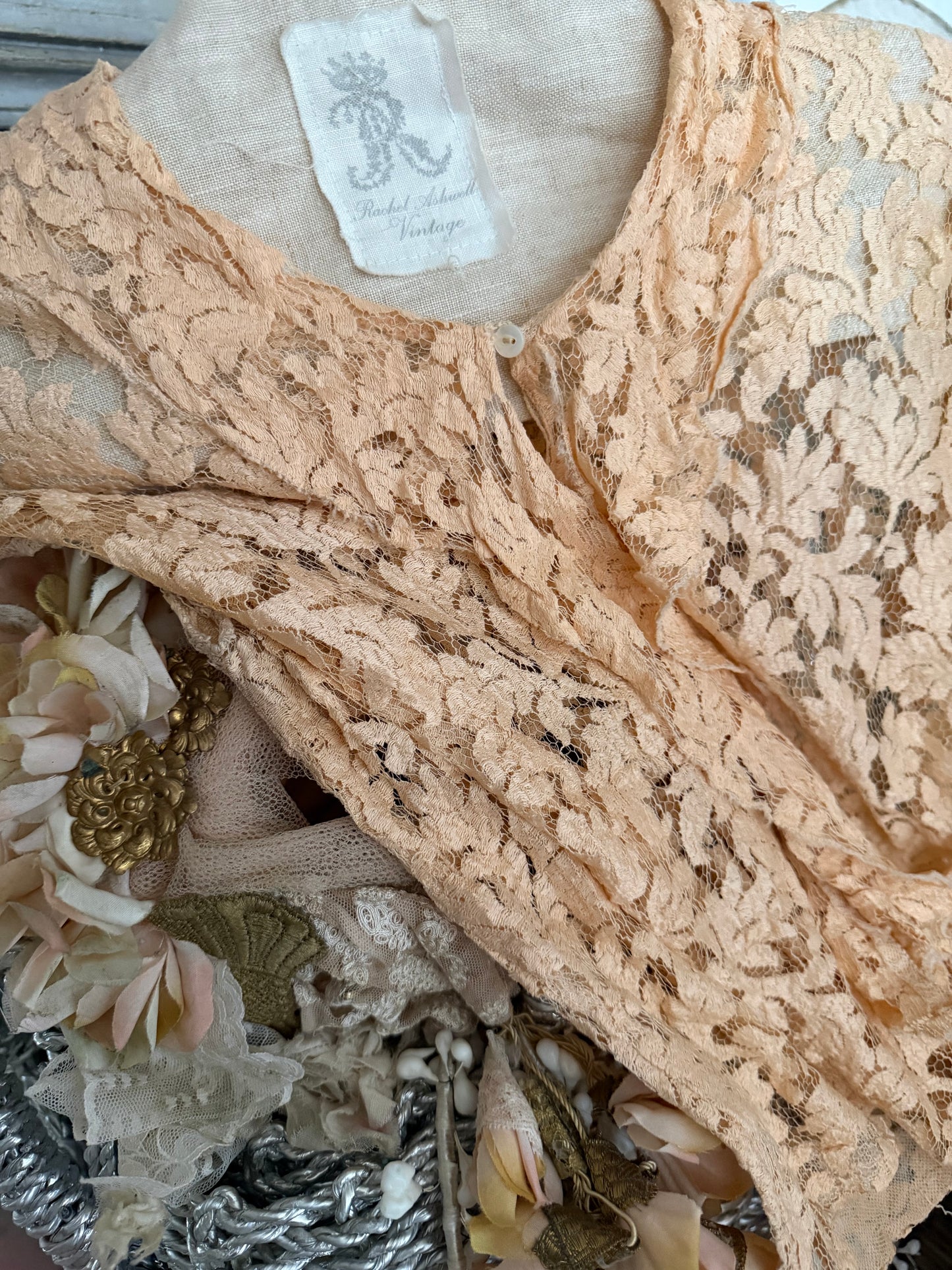 Antique Pink Lace Silk Blouse