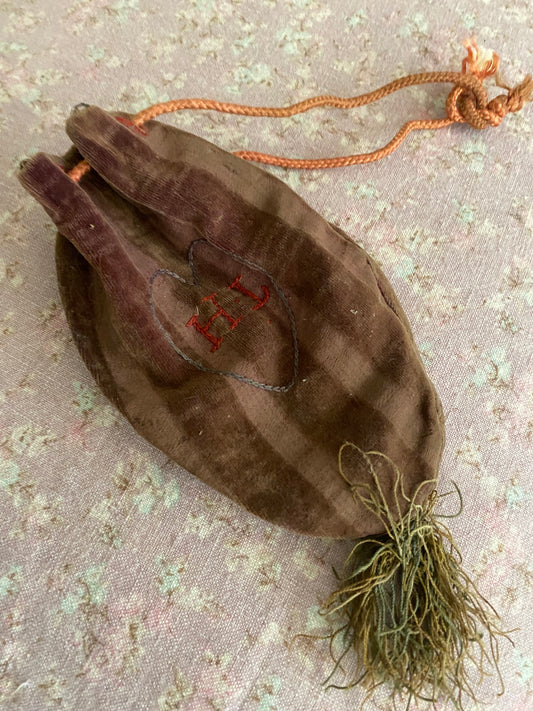 Antique c1790 Velvet Heart Pouch