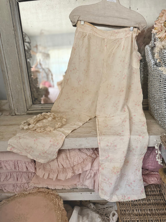 Antique Pink Floral Rose Pajama Pants