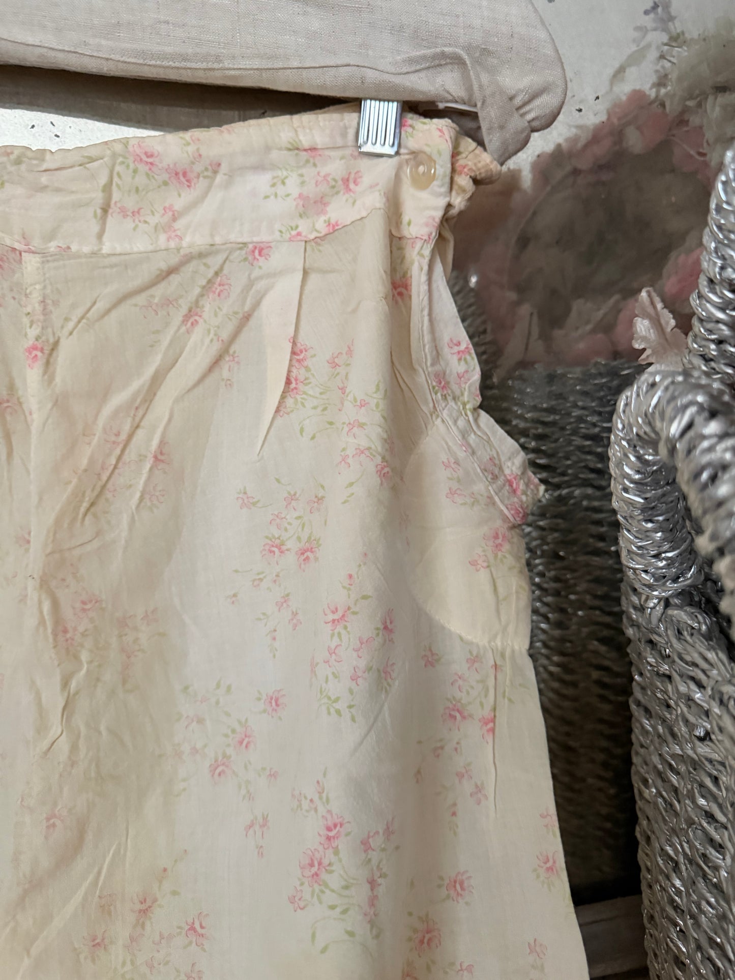 Antique Pink Floral Rose Pajama Pants