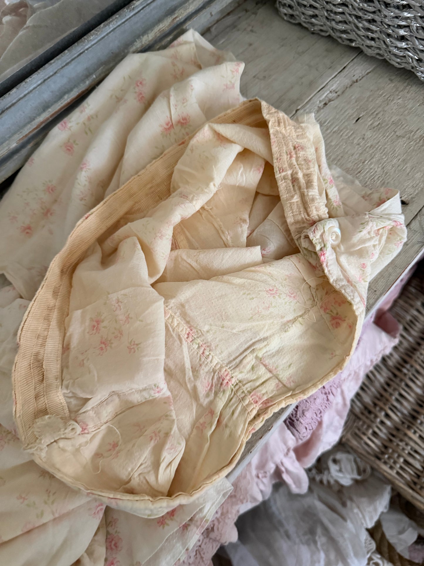 Antique Pink Floral Rose Pajama Pants