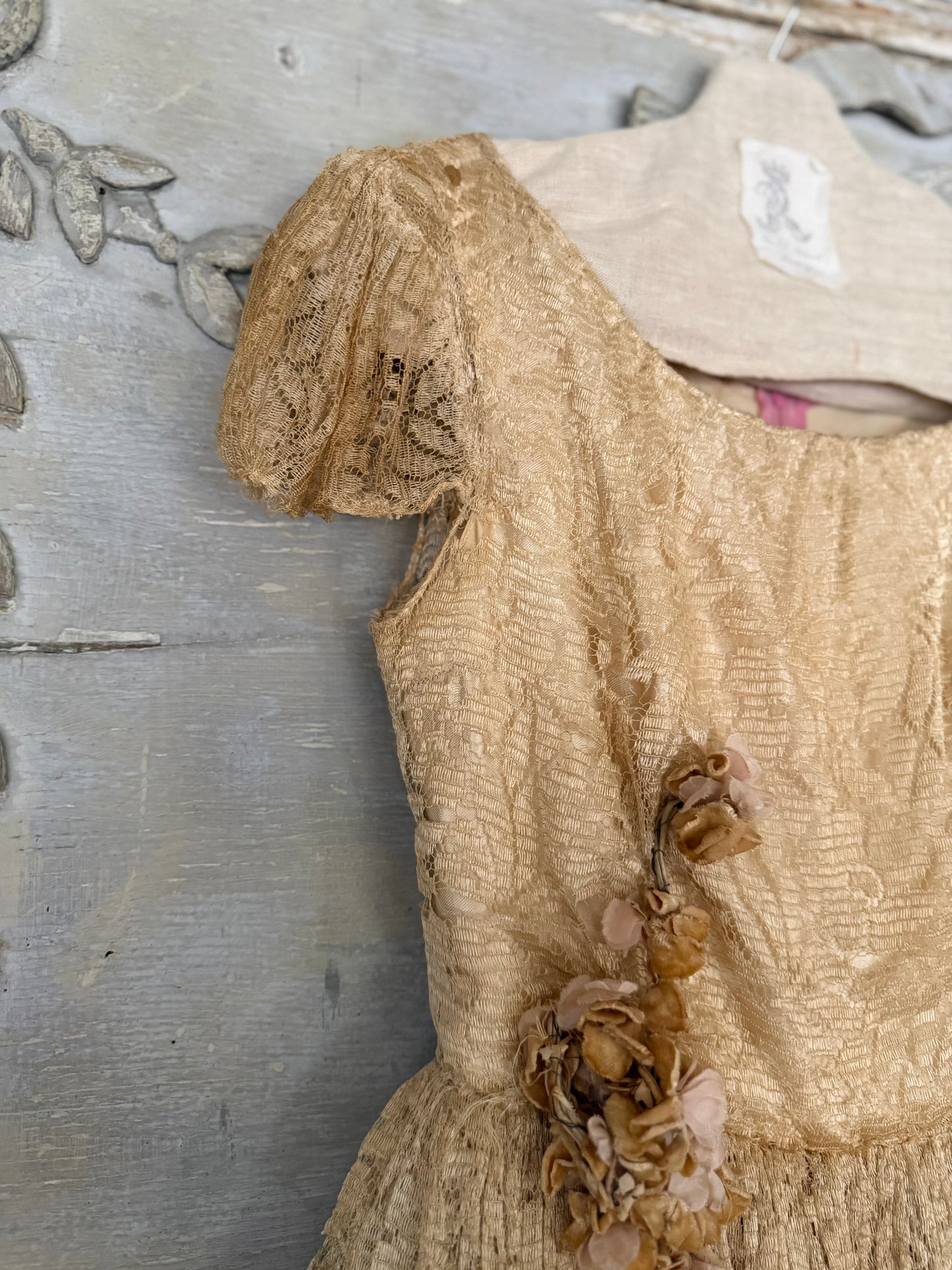 Vintage Full Lace Dress Millinery Flowers Gauze Petticoat