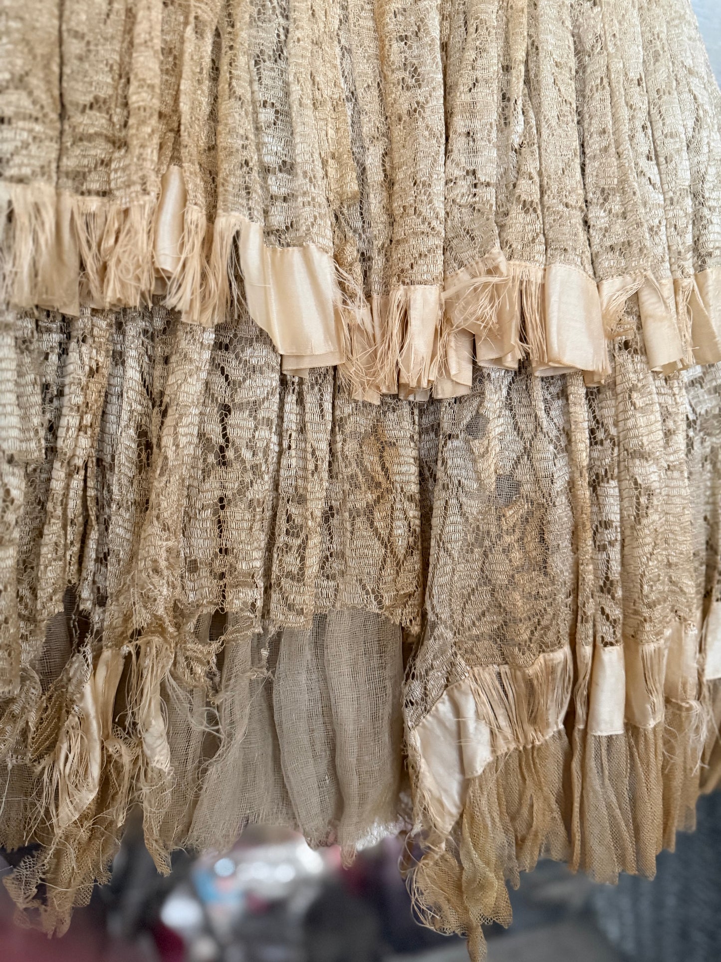 Vintage Full Lace Dress Millinery Flowers Gauze Petticoat