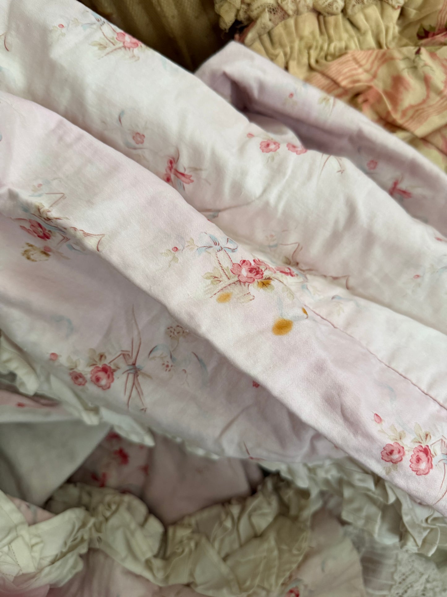 Antique French Pink Rose Floral Lace Rococo Theater Costume Dress