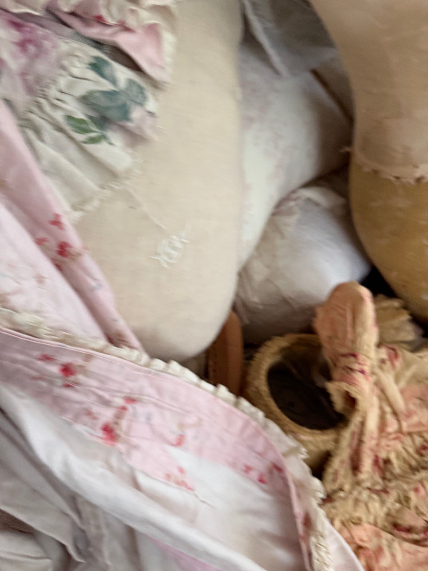 Antique French Pink Rose Floral Lace Rococo Theater Costume Dress