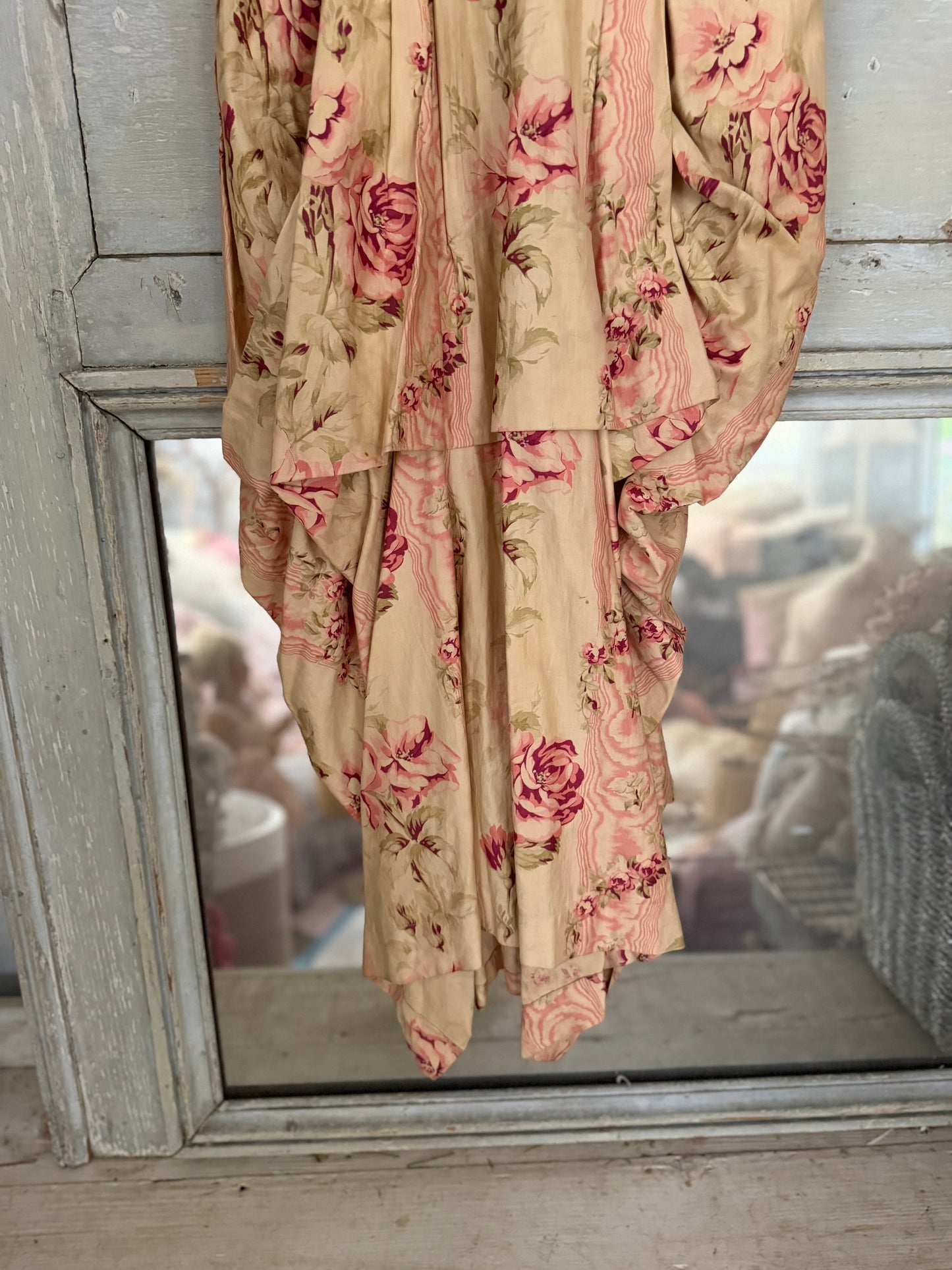 Antique French Pink Rose Floral Rococo Theater Costume Dress