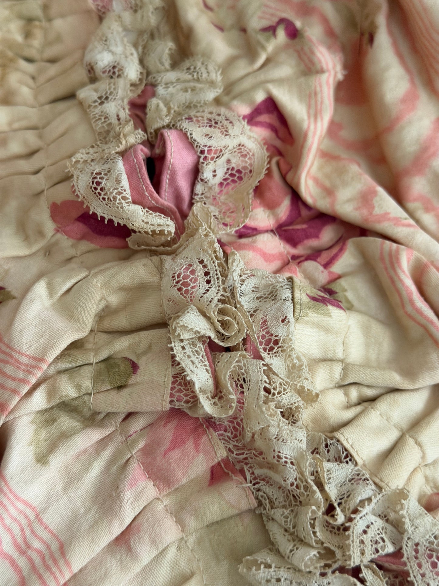 Antique French Pink Rose Floral Rococo Theater Costume Dress
