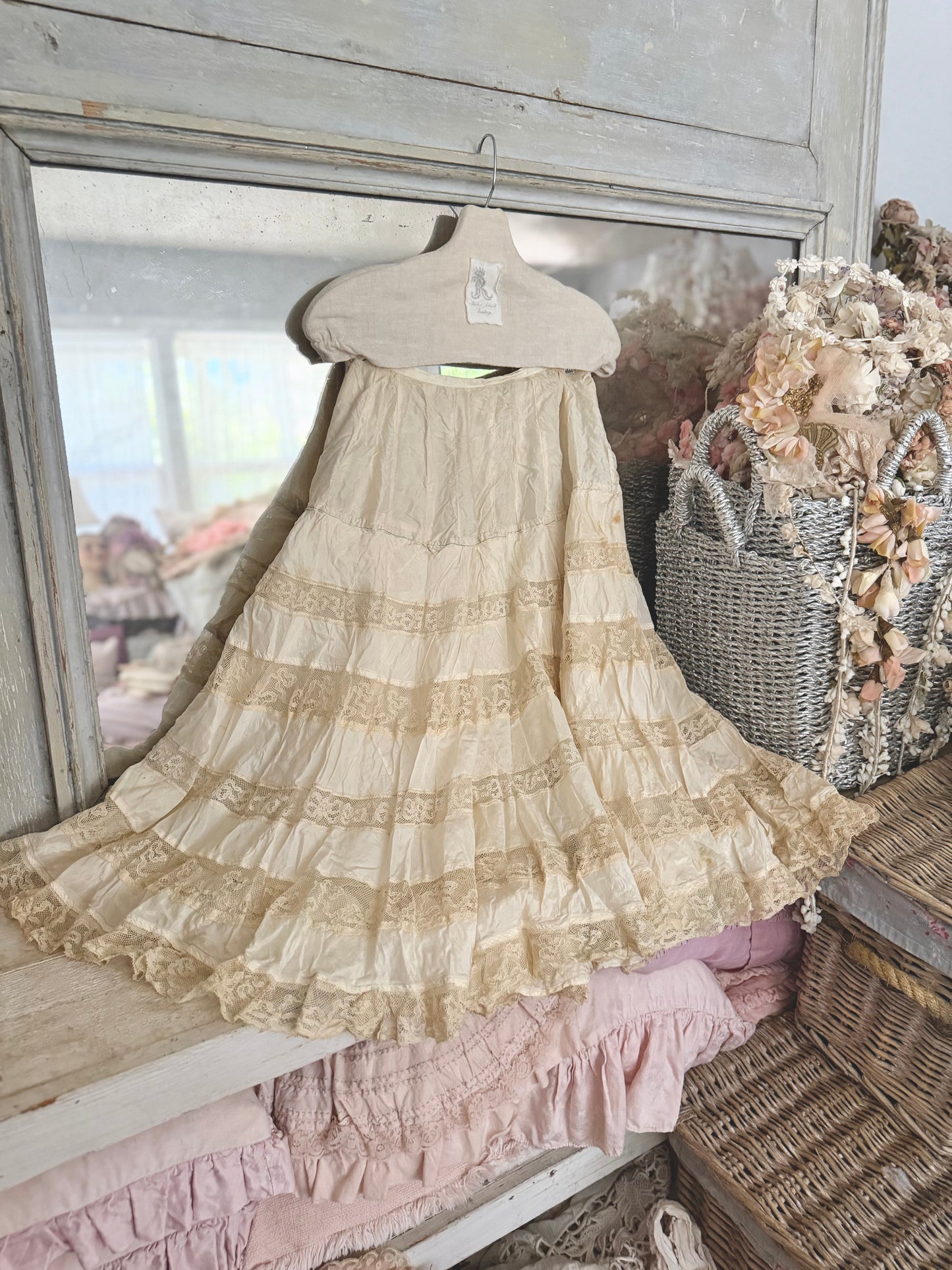 Antique Victorian Silk Lace Petticoat Skirt