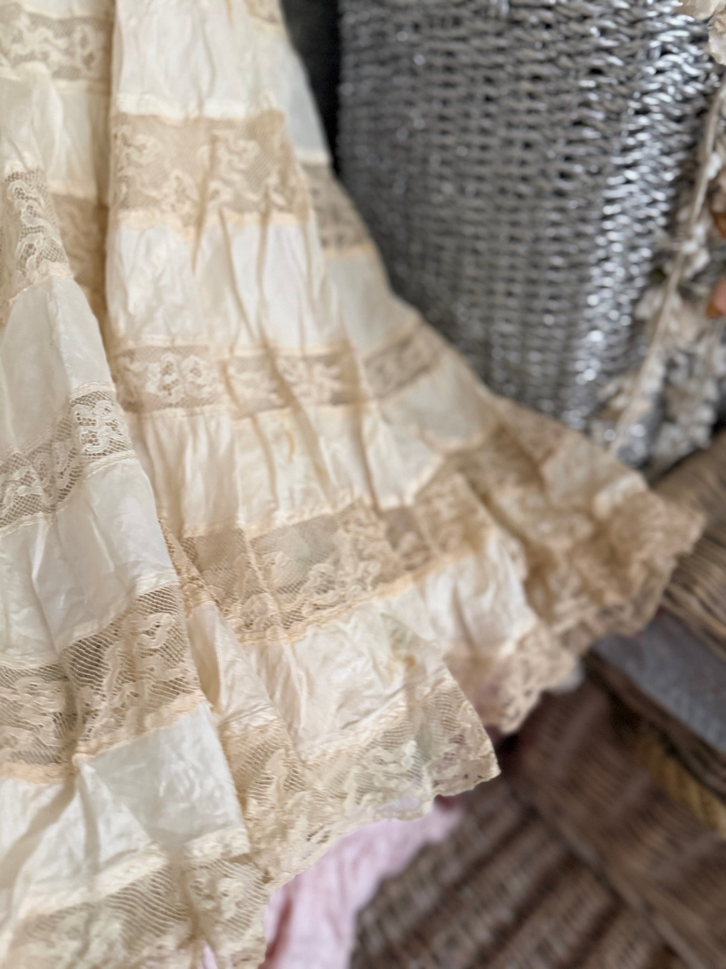 Antique Victorian Silk Lace Petticoat Skirt