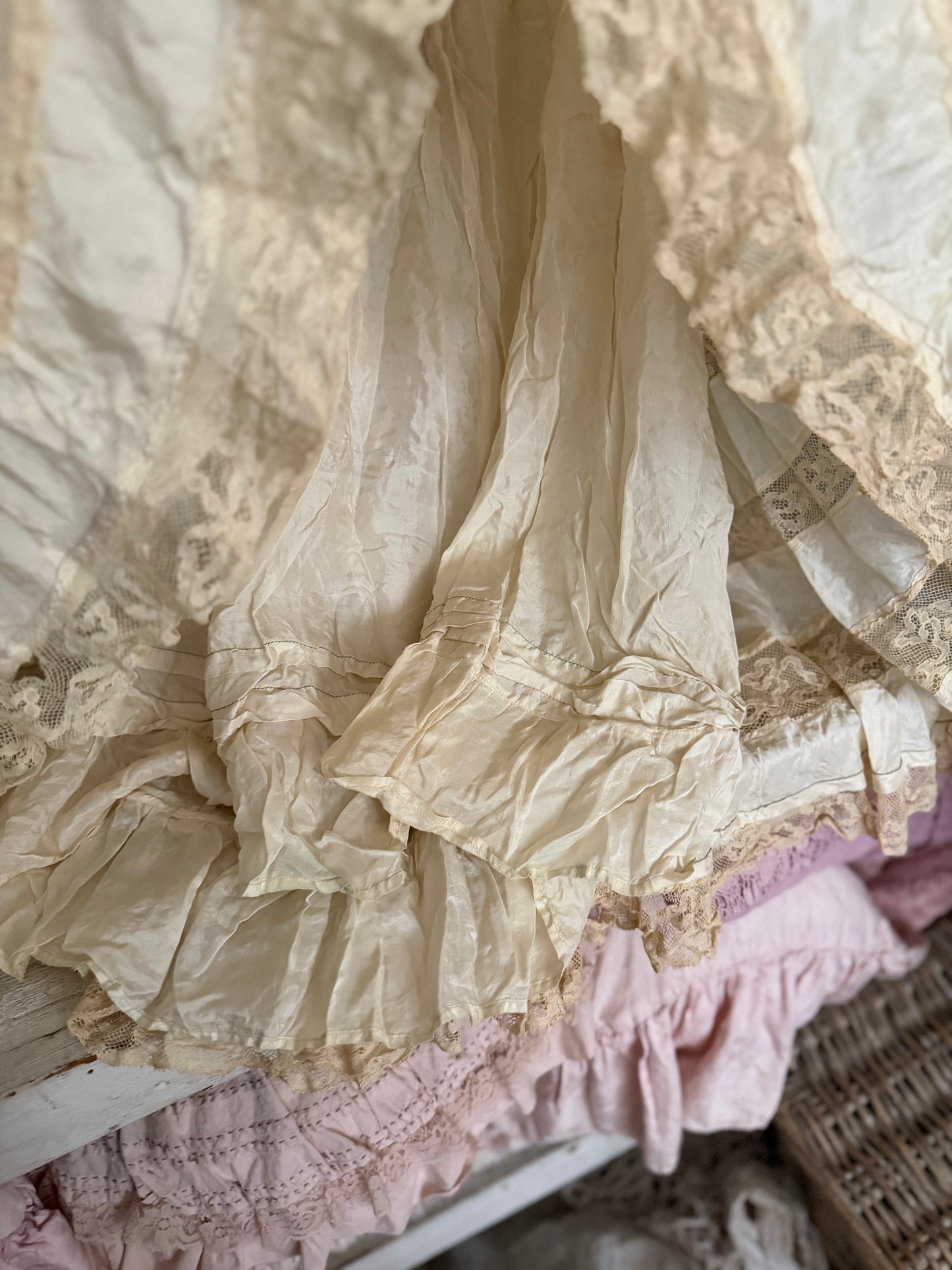 Antique Victorian Silk Lace Petticoat Skirt