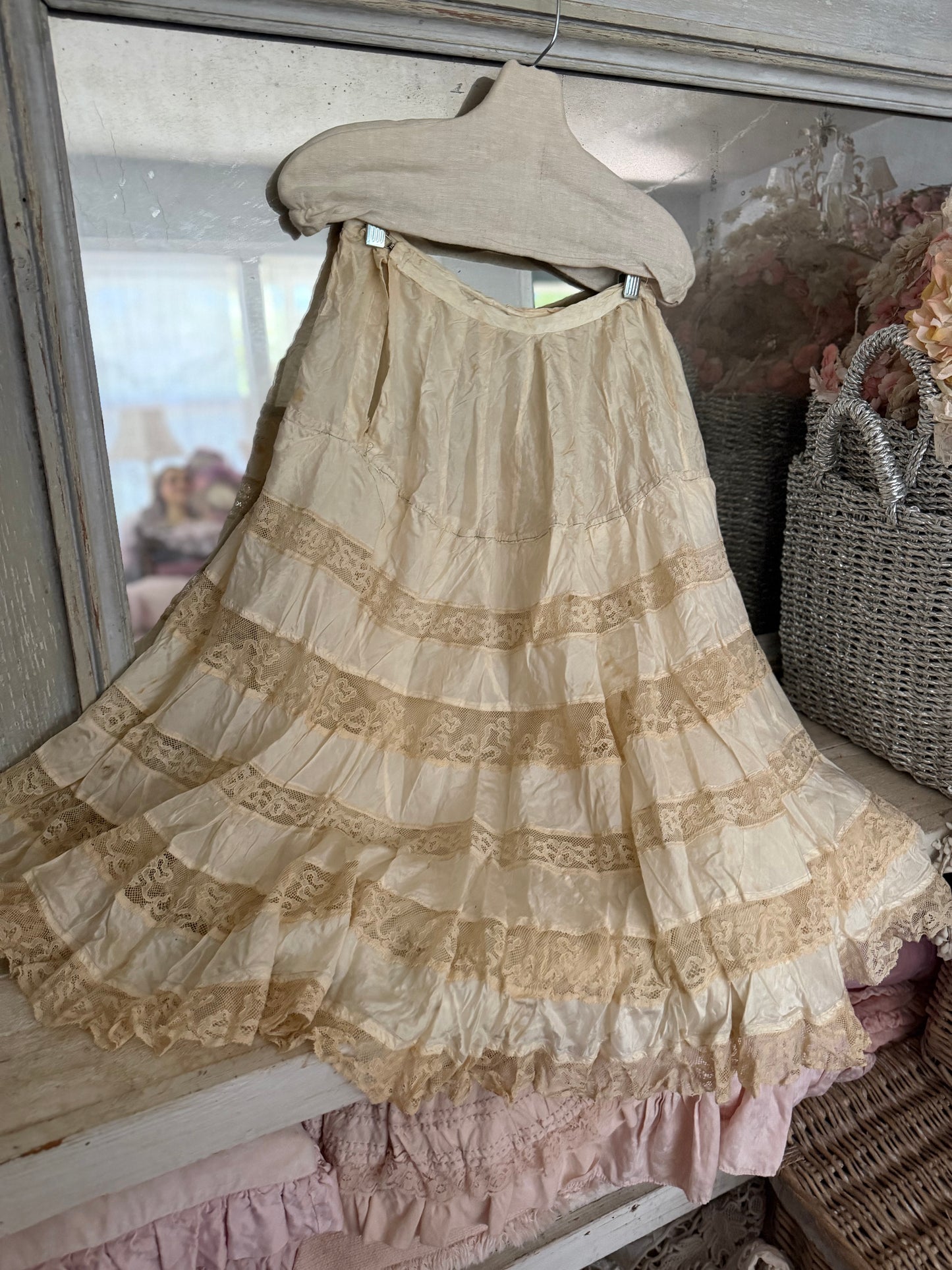 Antique Victorian Silk Lace Petticoat Skirt