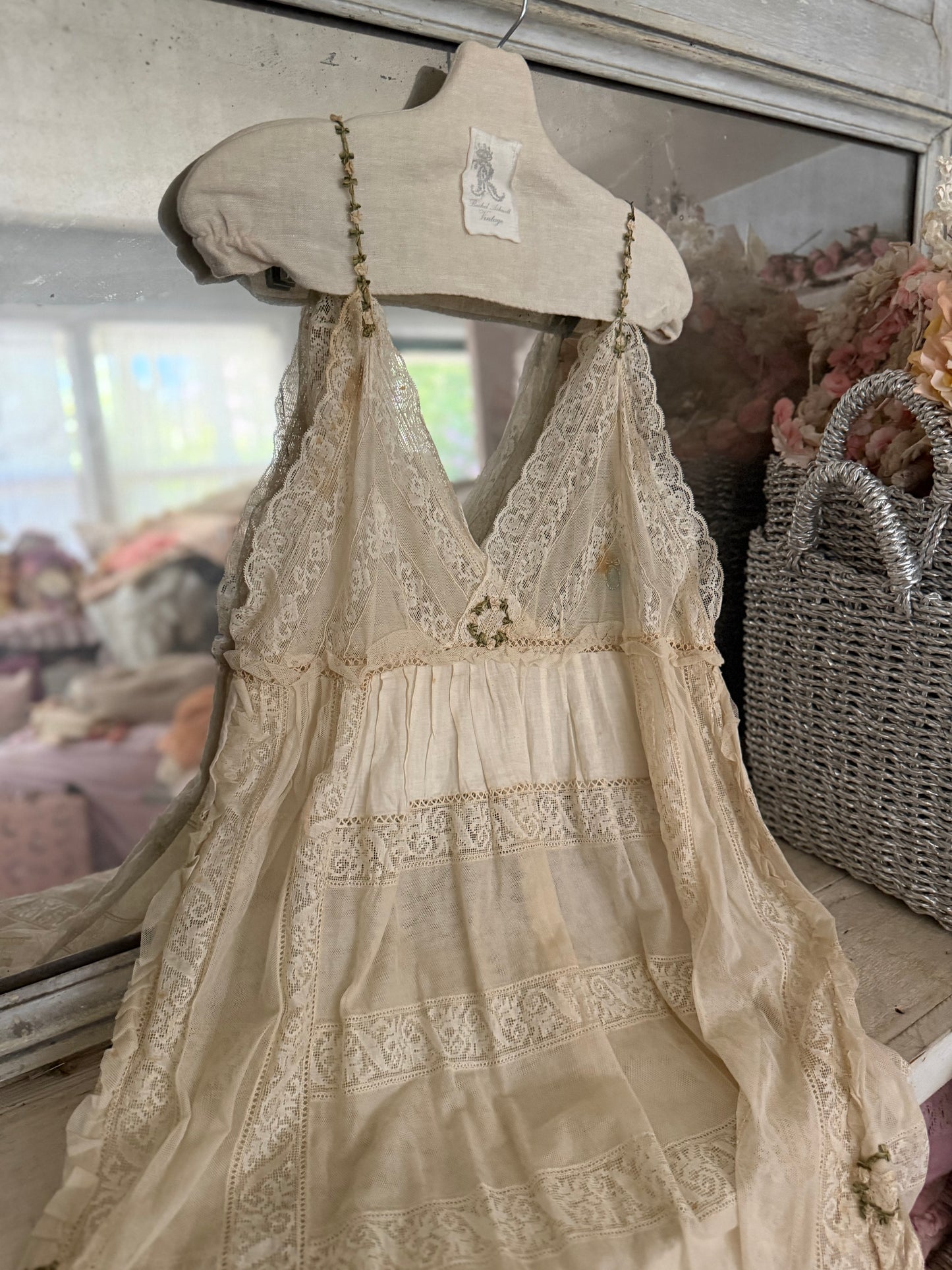 Antique French Lace Wedding Trousseau Ribbonwork Nightgown