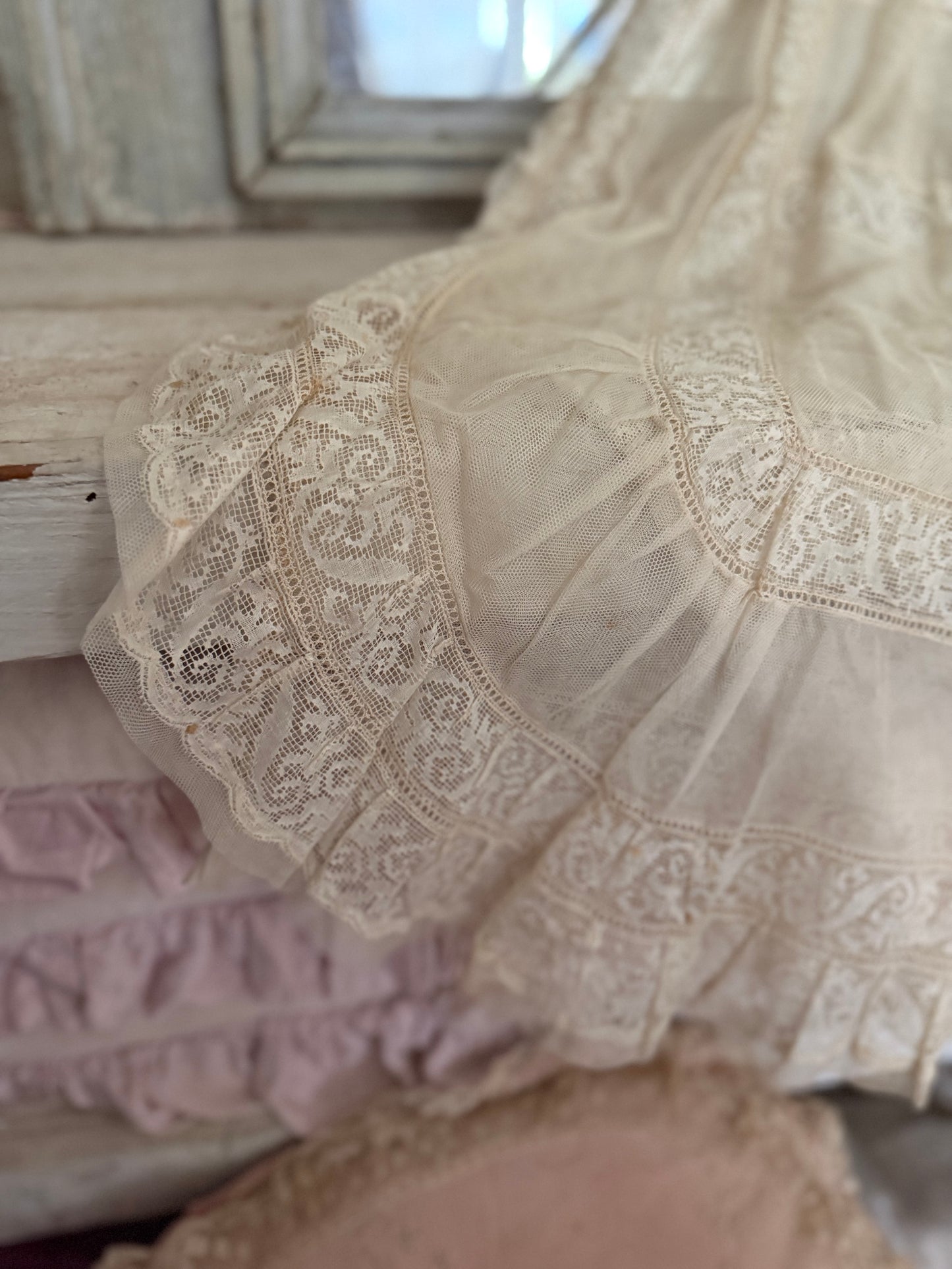 Antique French Lace Wedding Trousseau Ribbonwork Nightgown