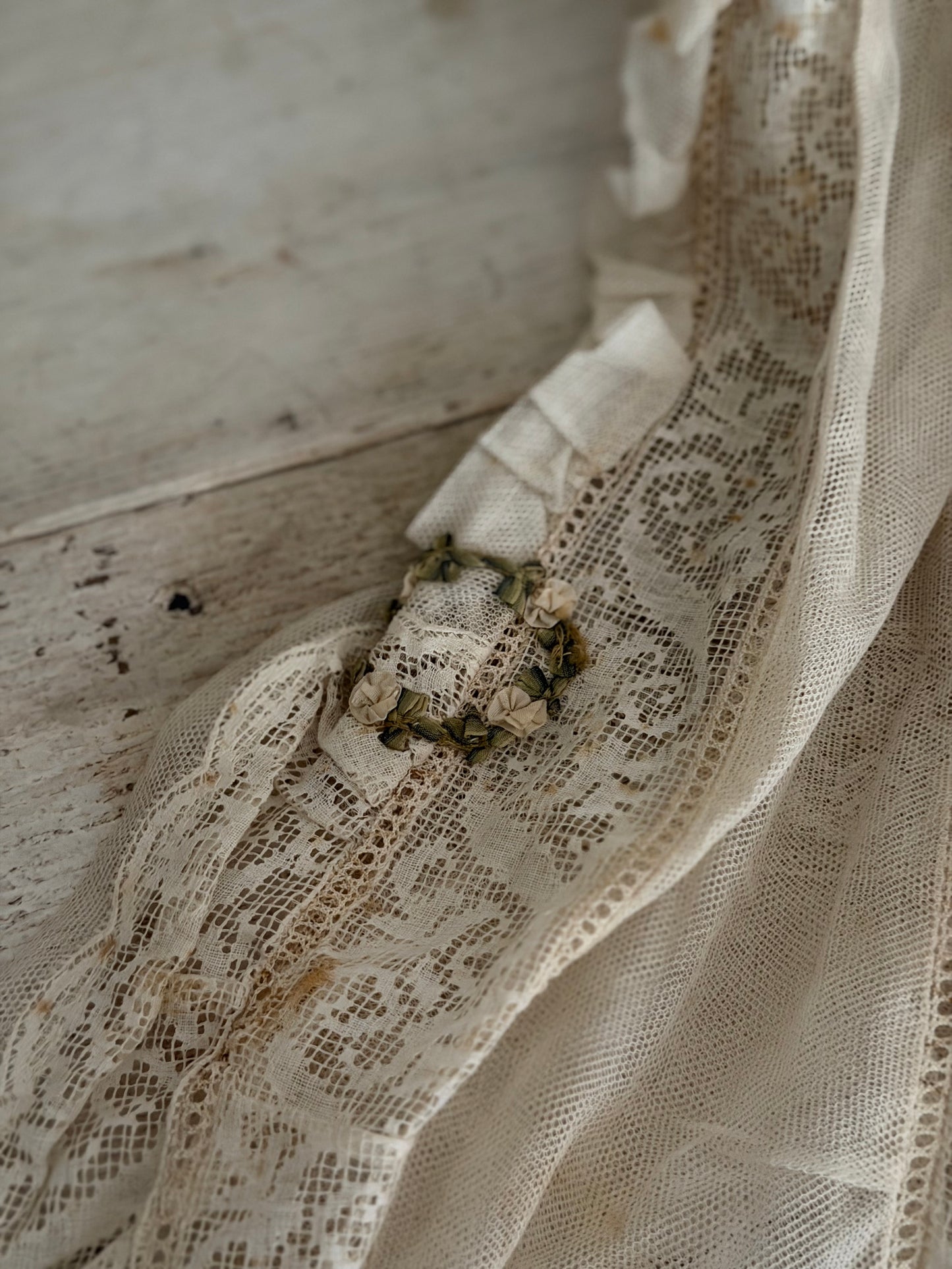 Antique French Lace Wedding Trousseau Ribbonwork Nightgown