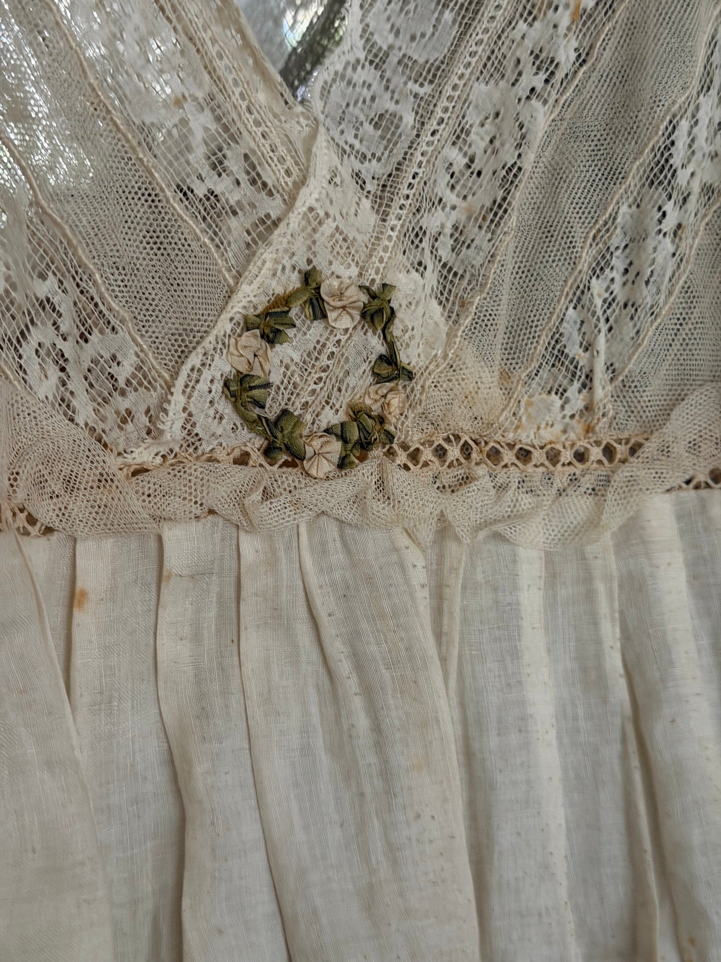 Antique French Lace Wedding Trousseau Ribbonwork Nightgown