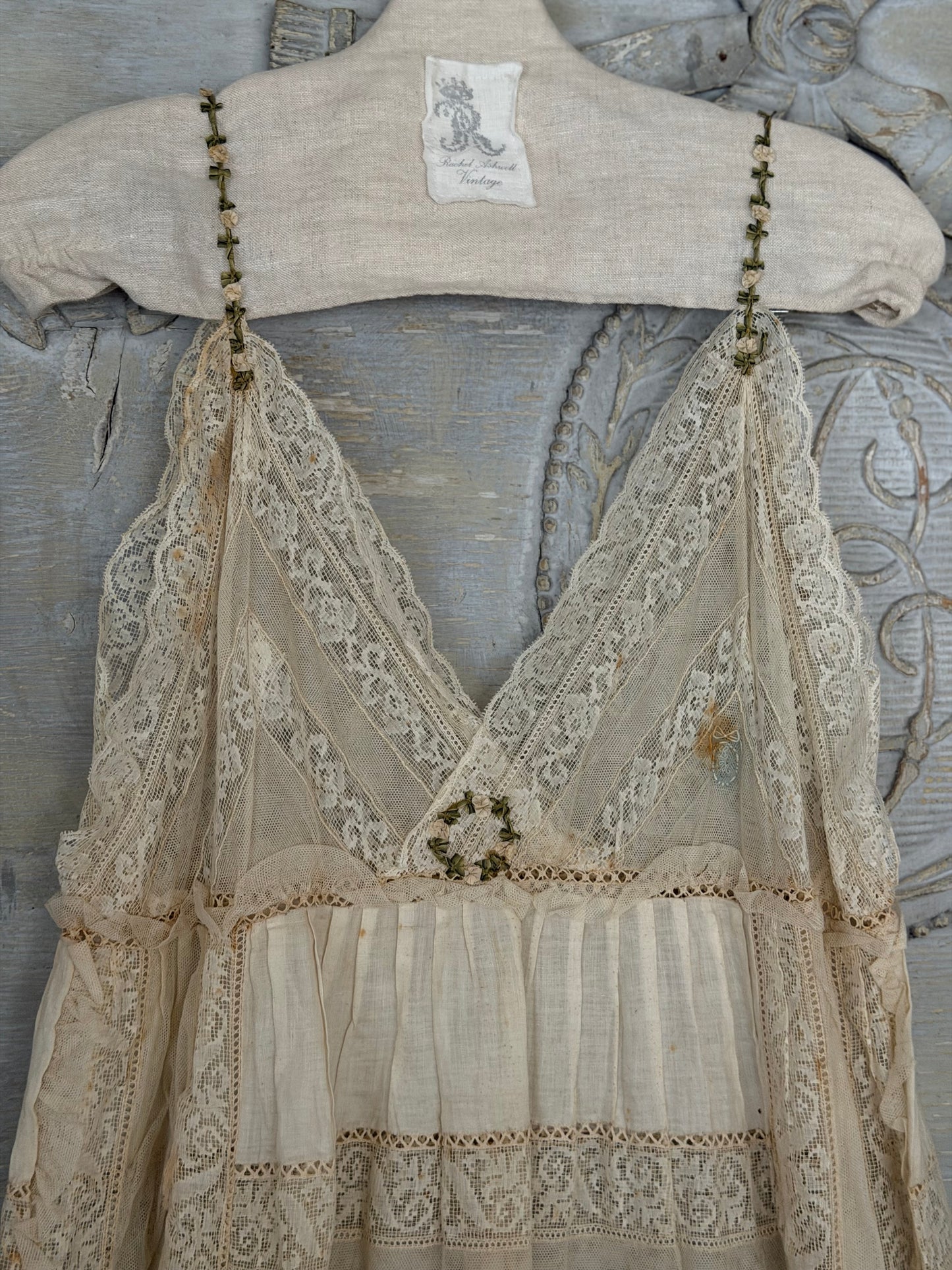 Antique French Lace Wedding Trousseau Ribbonwork Nightgown