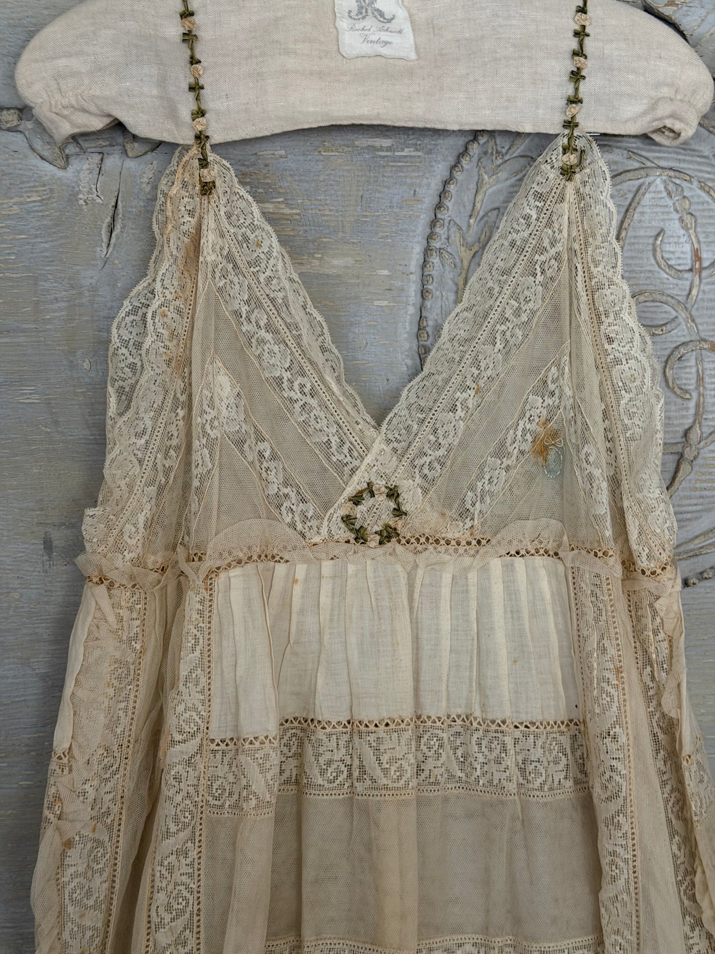 Antique French Lace Wedding Trousseau Ribbonwork Nightgown