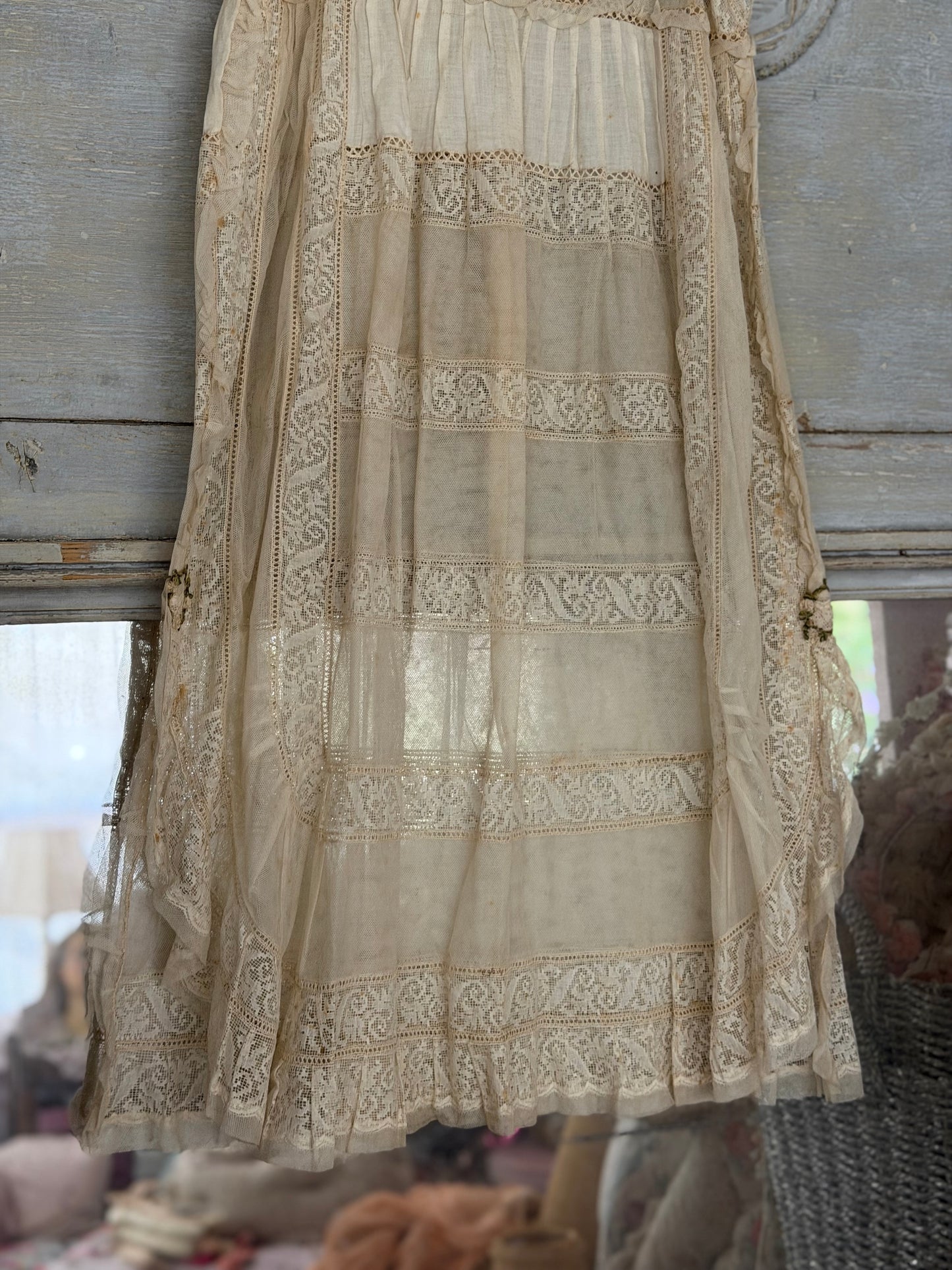 Antique French Lace Wedding Trousseau Ribbonwork Nightgown