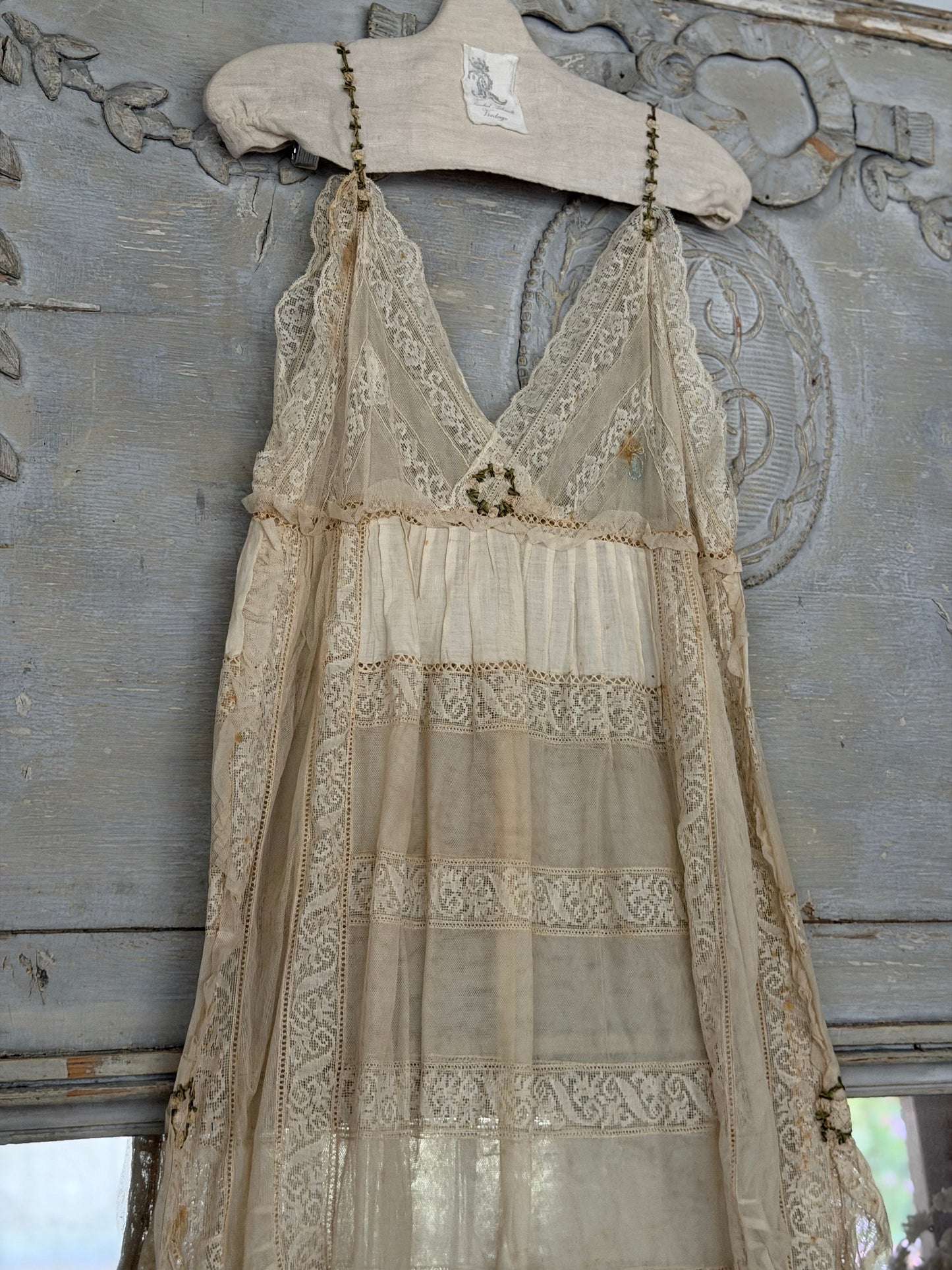 Antique French Lace Wedding Trousseau Ribbonwork Nightgown