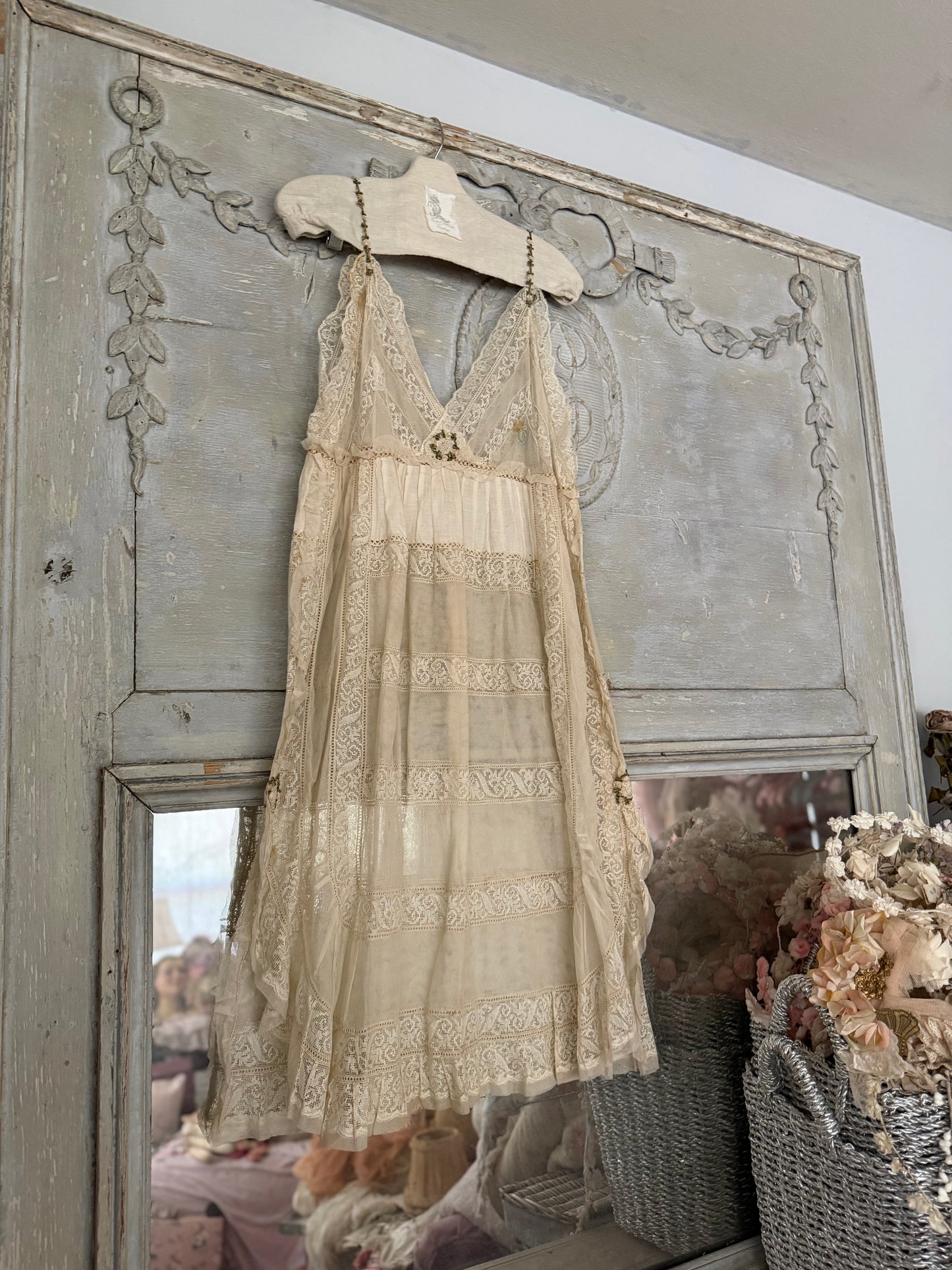 Antique French Lace Wedding Trousseau Ribbonwork Nightgown