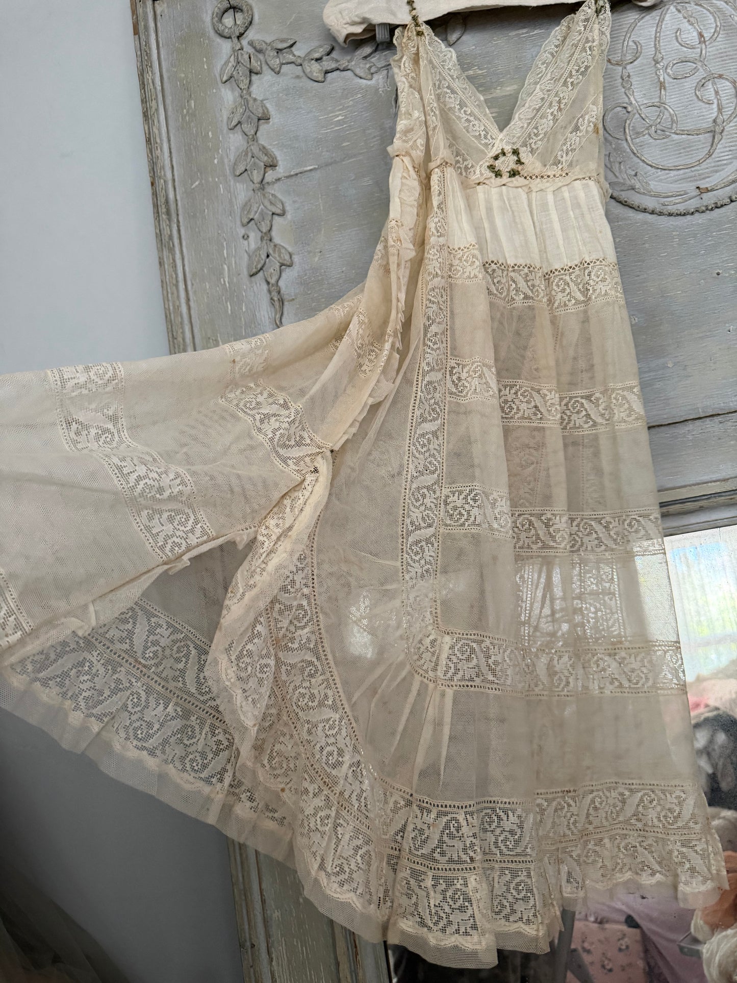 Antique French Lace Wedding Trousseau Ribbonwork Nightgown