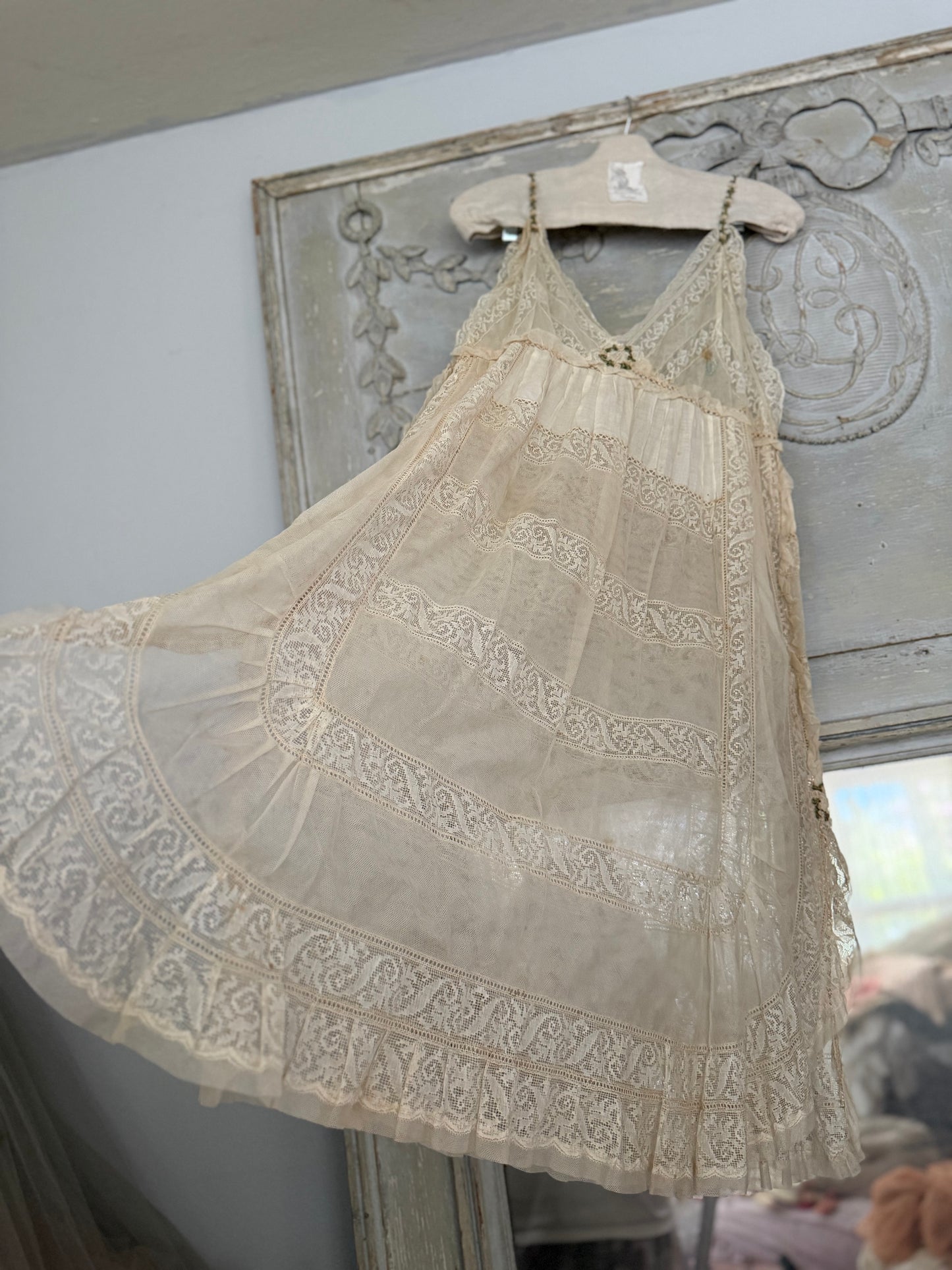Antique French Lace Wedding Trousseau Ribbonwork Nightgown