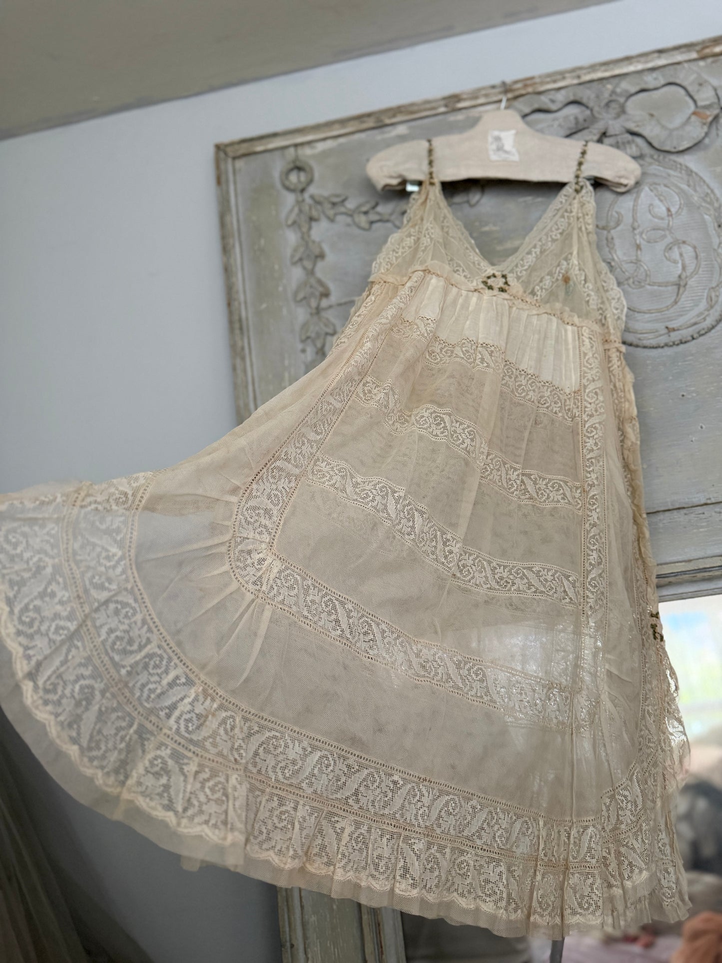 Antique French Lace Wedding Trousseau Ribbonwork Nightgown