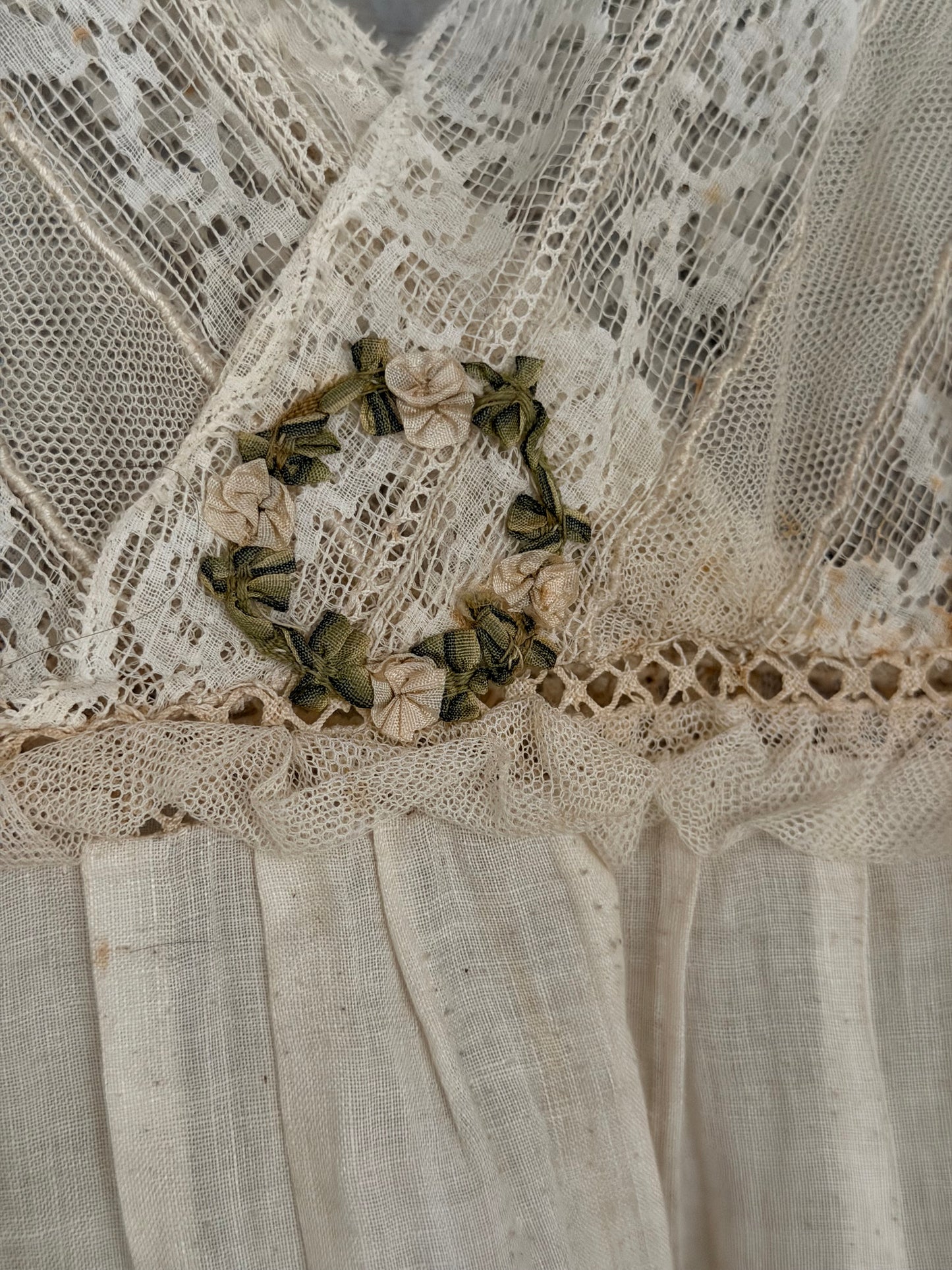 Antique French Lace Wedding Trousseau Ribbonwork Nightgown