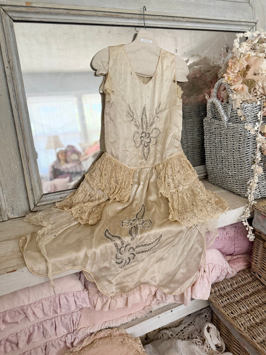 Antique 1920s Beaded Silk Rhinestone Pannier Dress