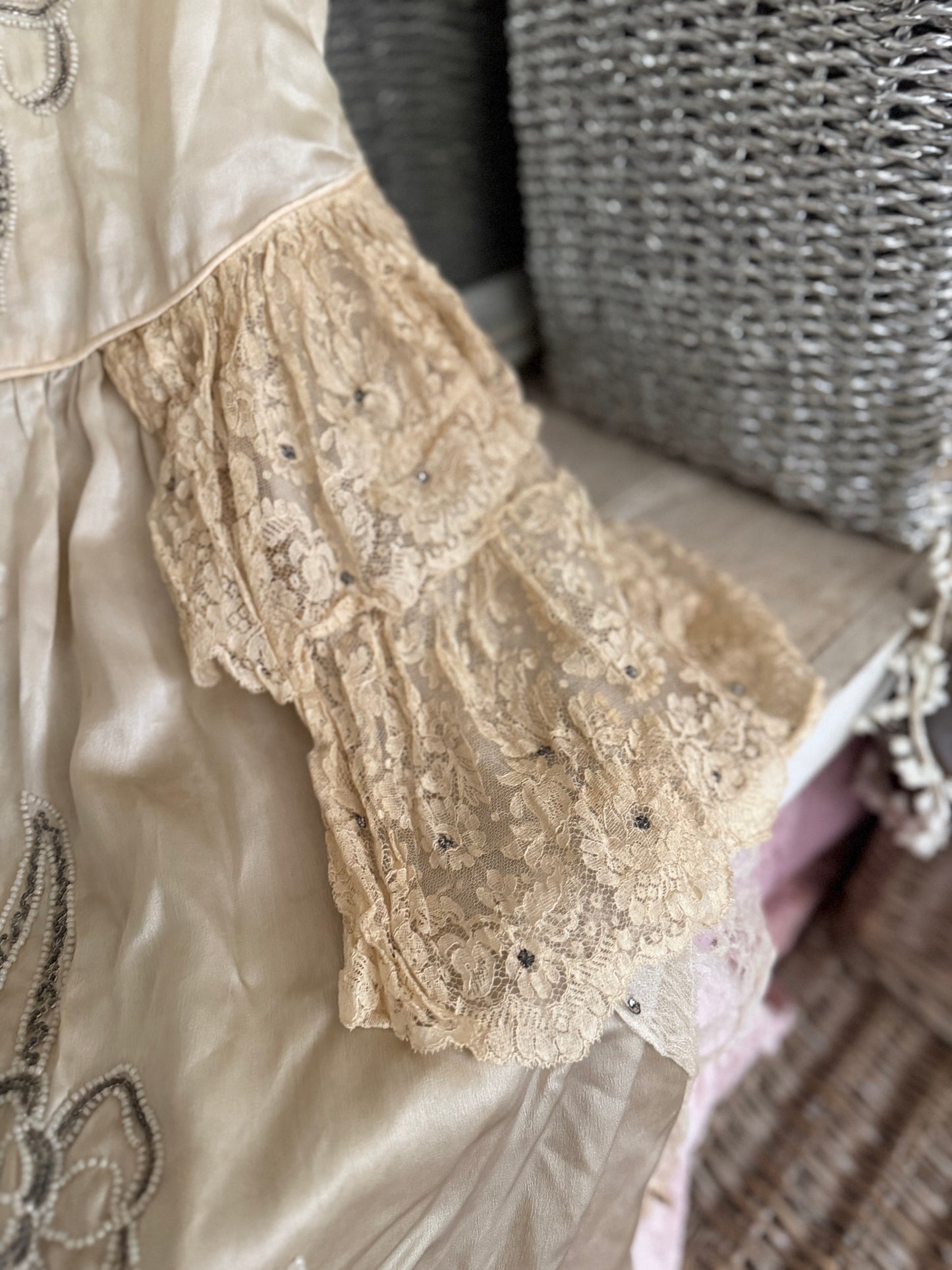 Antique 1920s Beaded Silk Rhinestone Pannier Dress