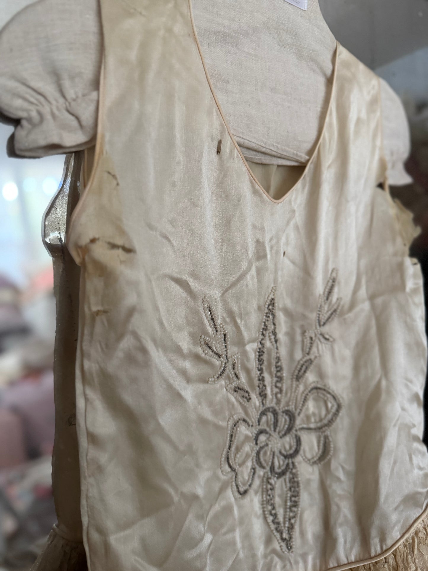 Antique 1920s Beaded Silk Rhinestone Pannier Dress