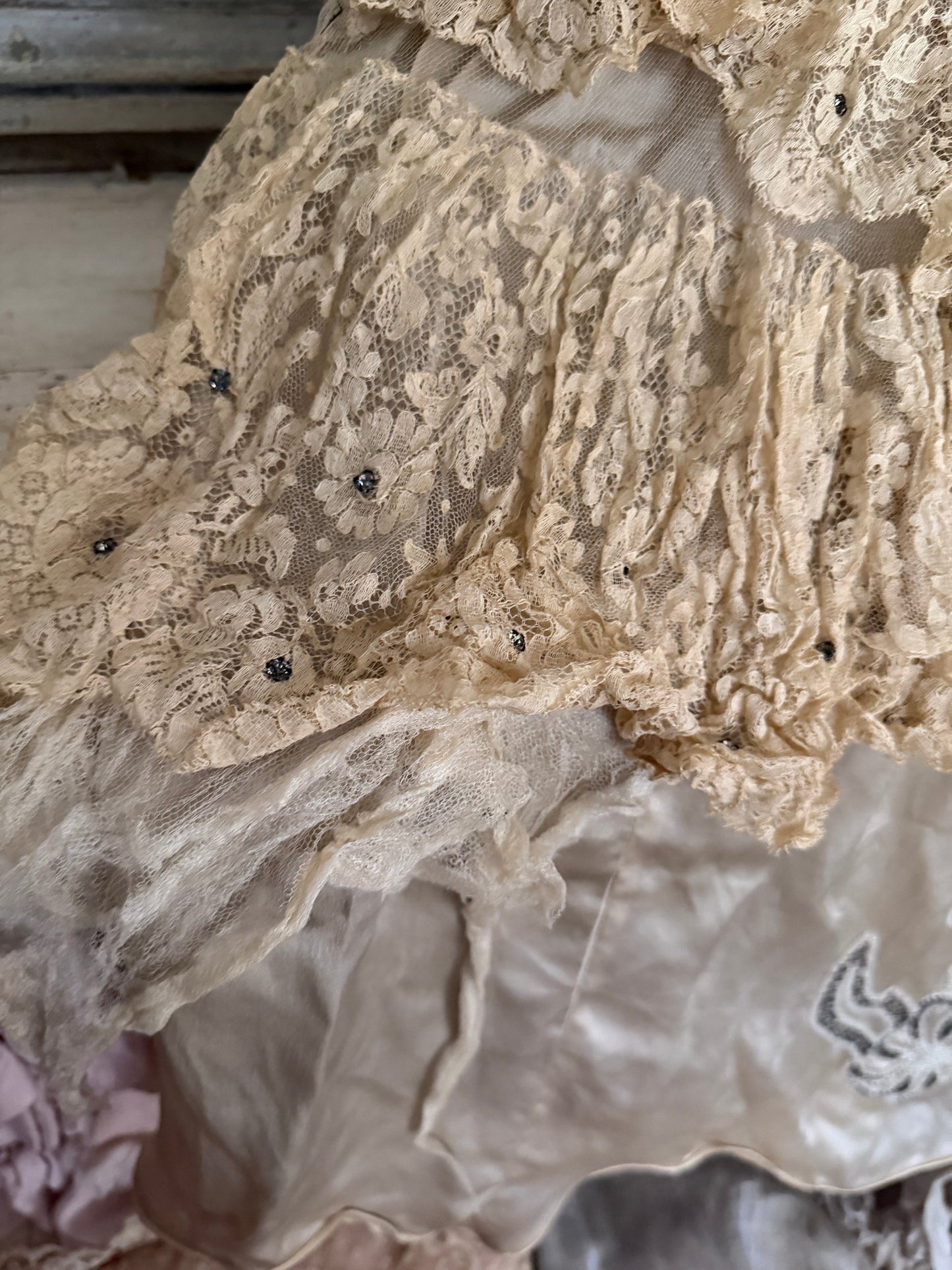 Antique 1920s Beaded Silk Rhinestone Pannier Dress