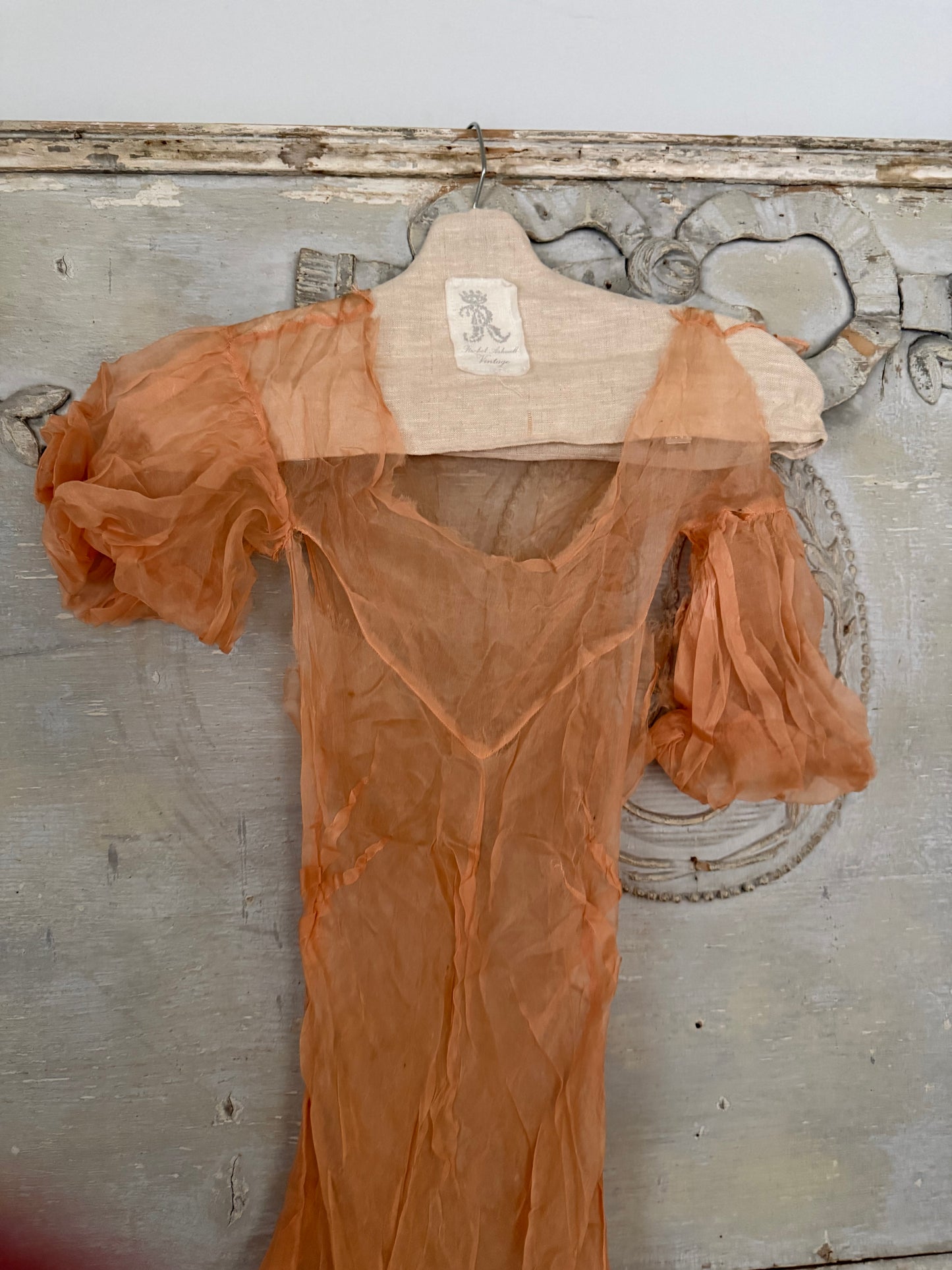 Antique Pink Silk Lace Floral Appliqué Dress