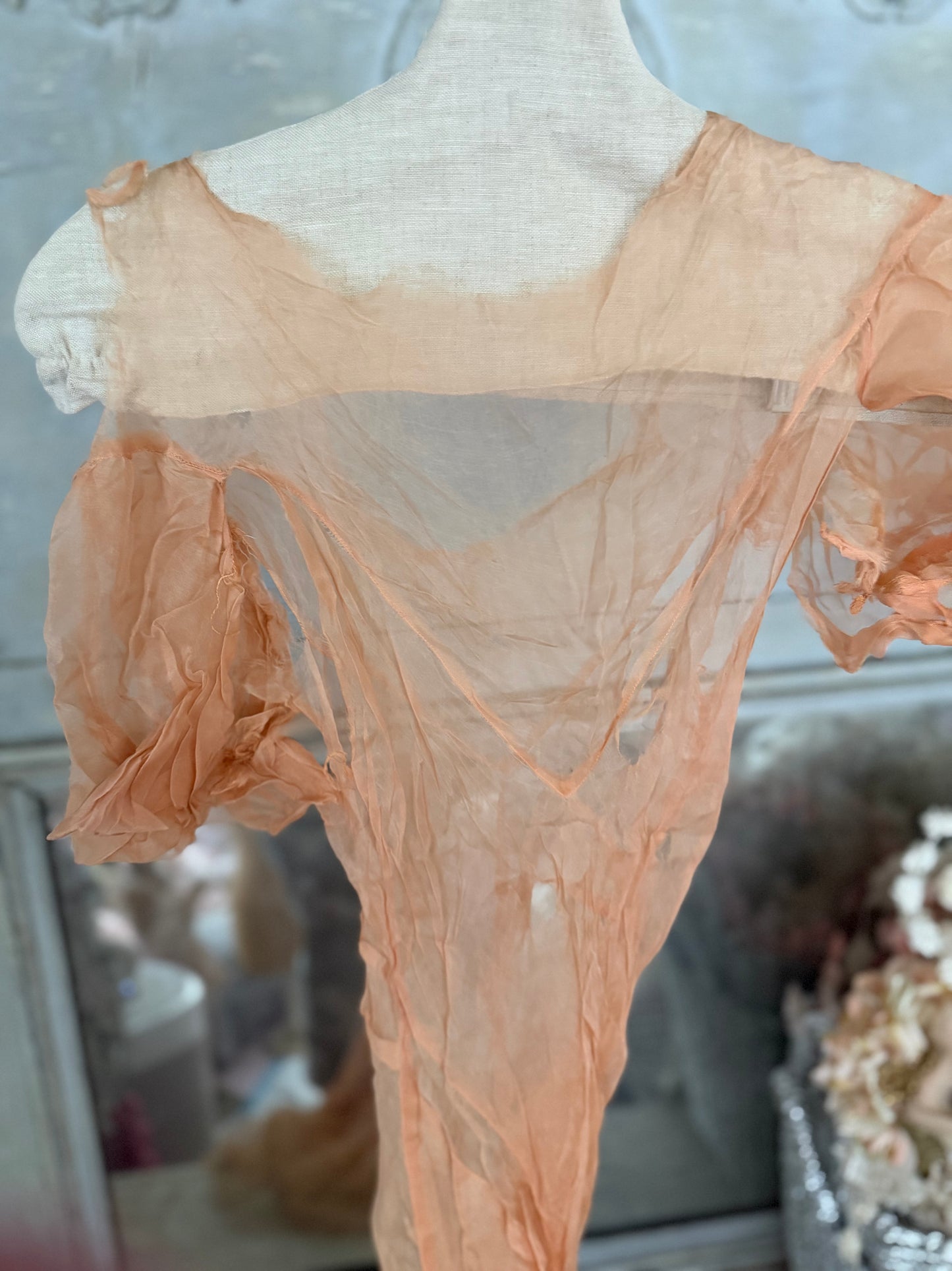 Antique Pink Silk Lace Floral Appliqué Dress