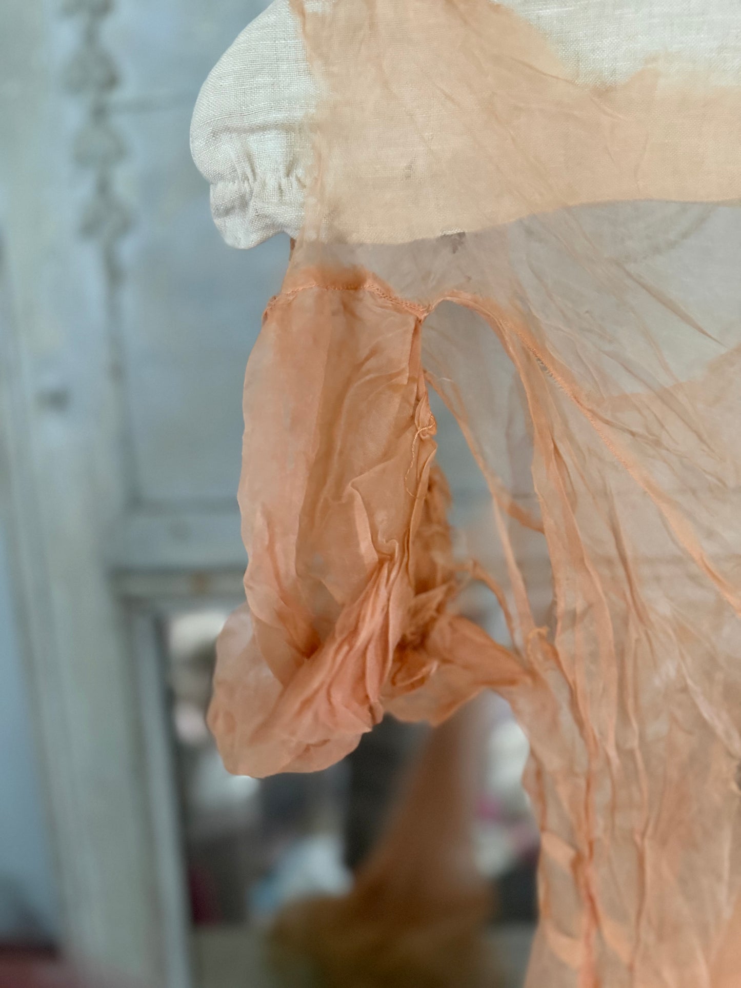 Antique Pink Silk Lace Floral Appliqué Dress